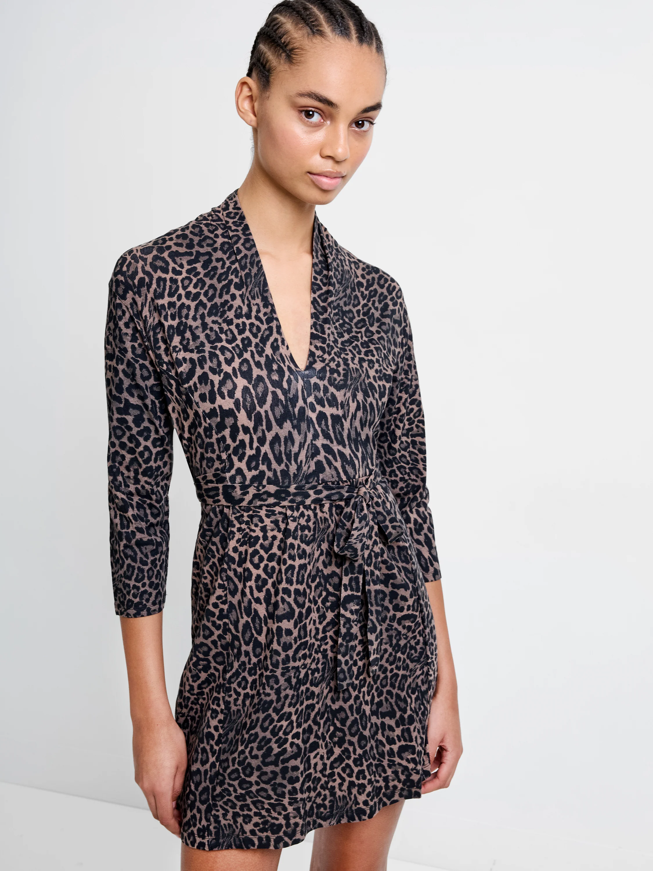 Leopard V Neck Tie Dress - Image 4