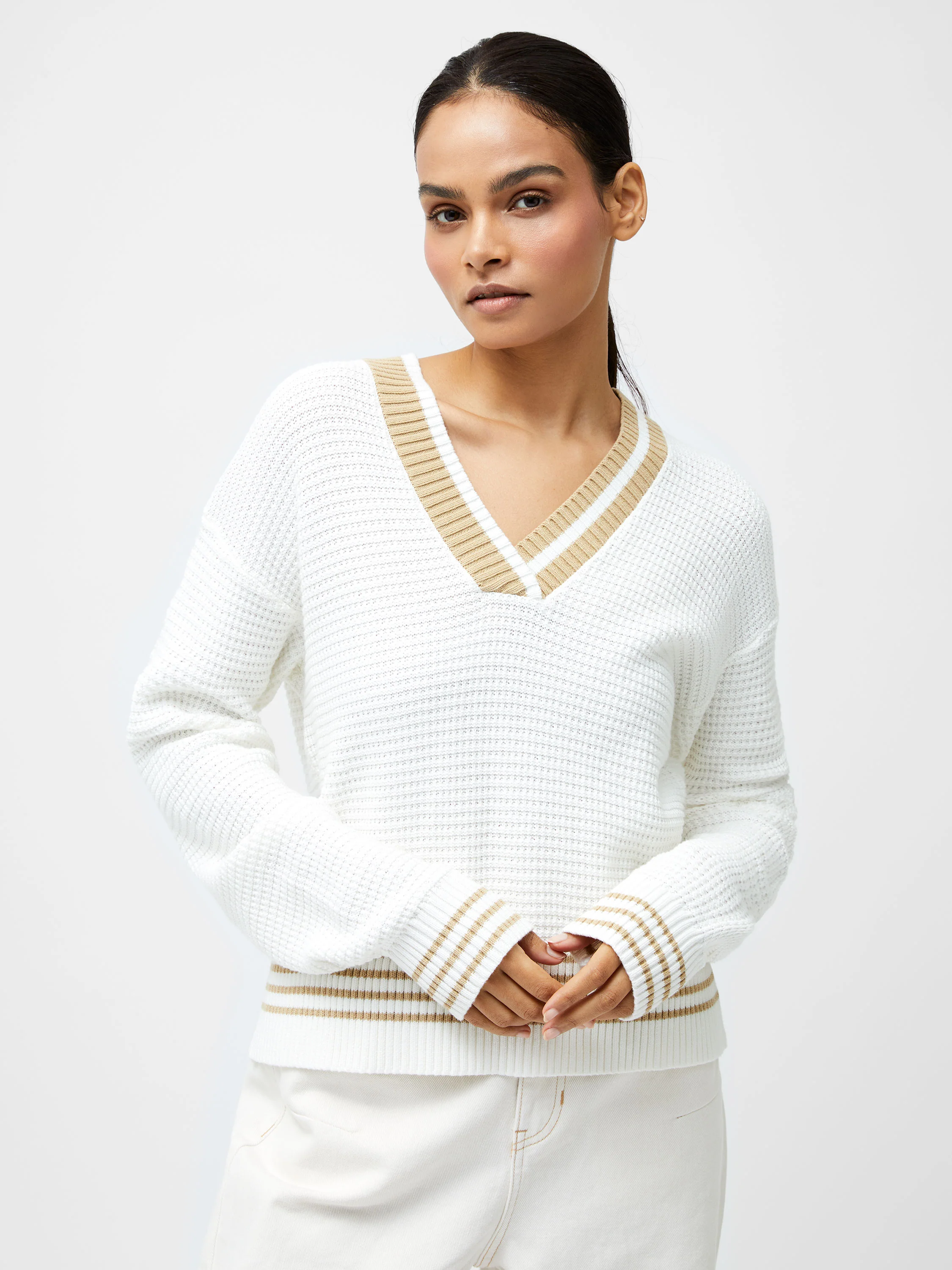 Lily Long Sleeve Varsity V Neck Jumper - Image 3