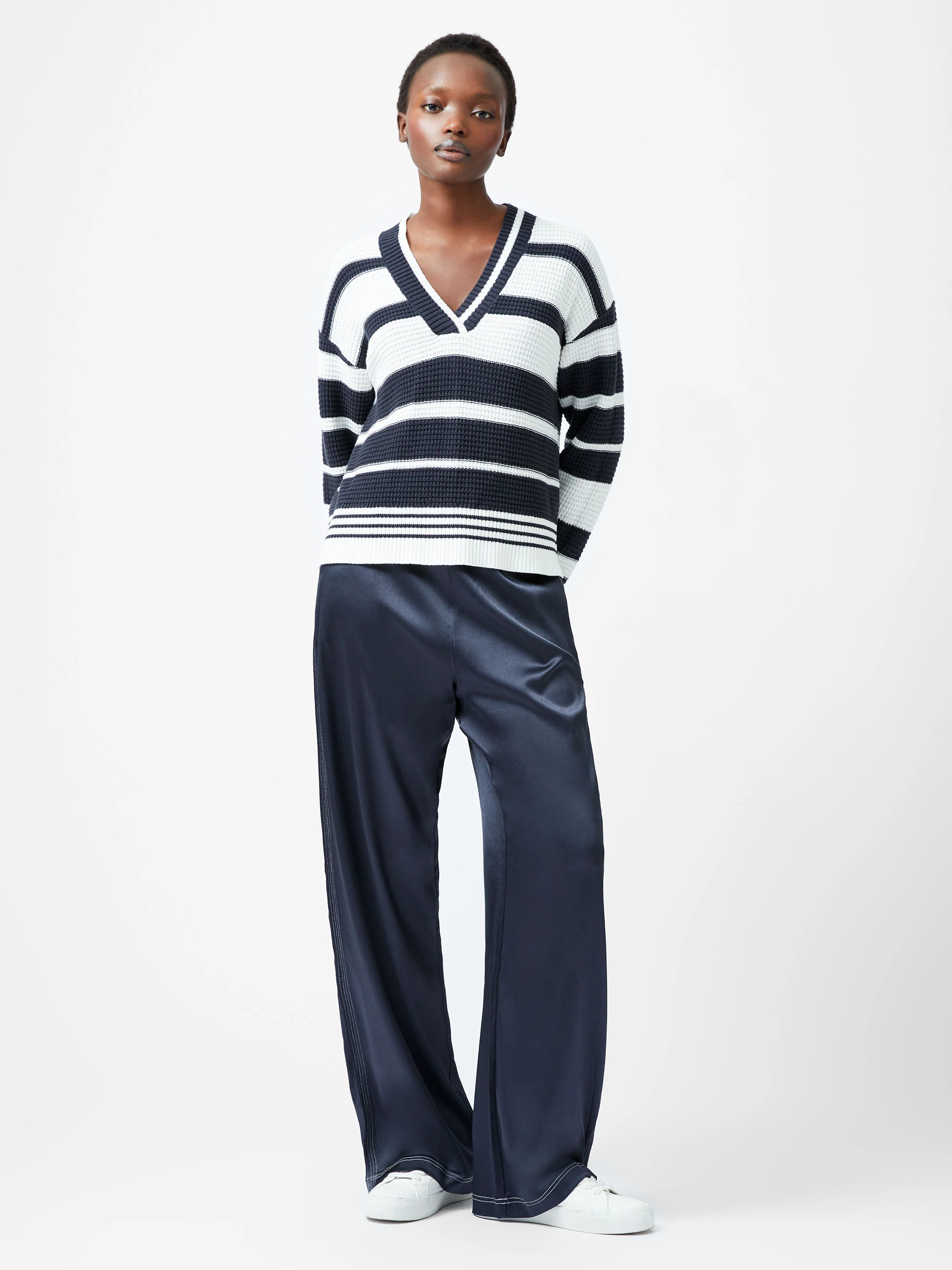 Lily Mozart Striped Varsity V-Neck Jumper - Image 3