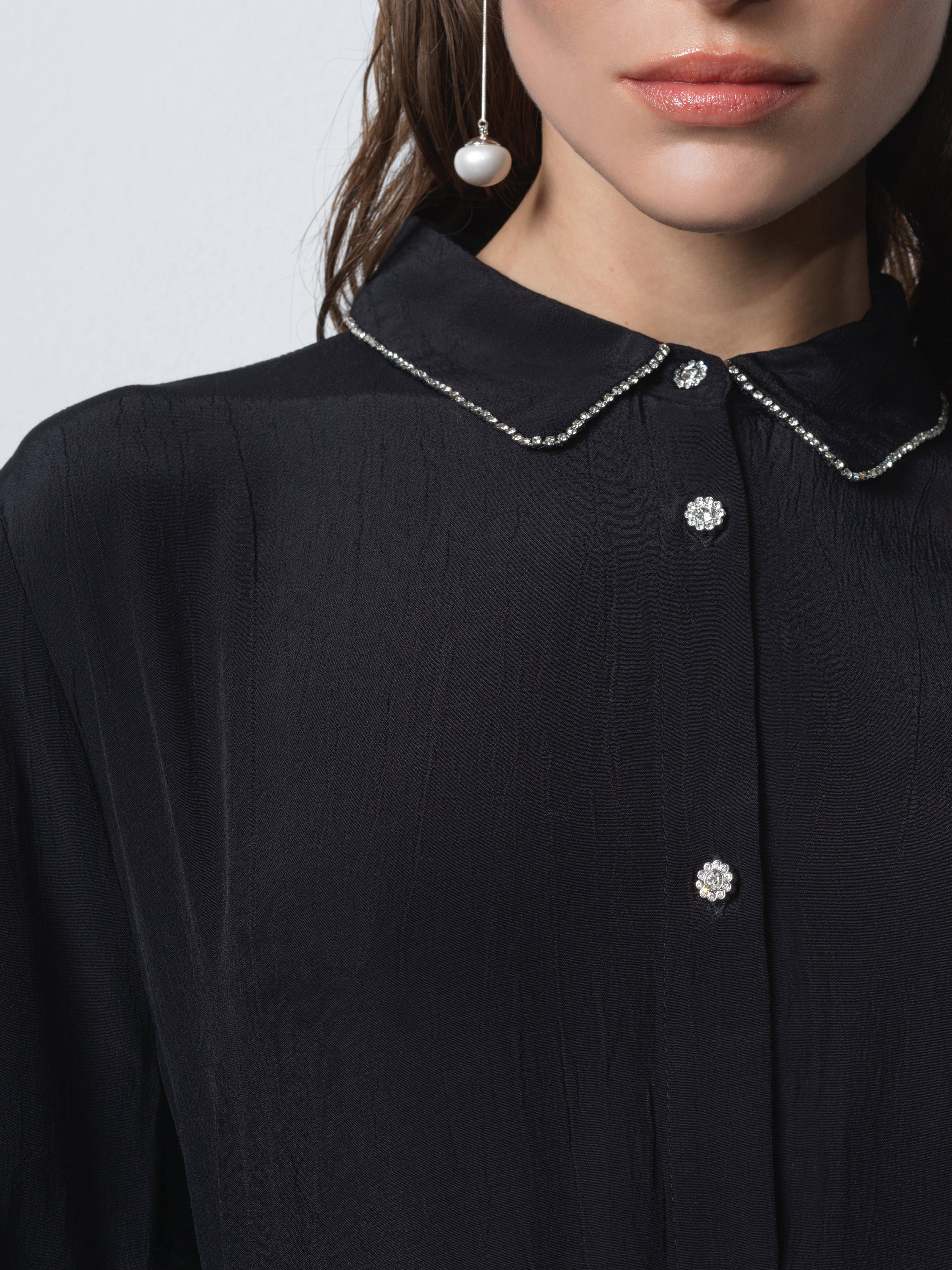 Lizzy Eco Crepe Diamante Collar Long Sleeve Shirt - Image 2