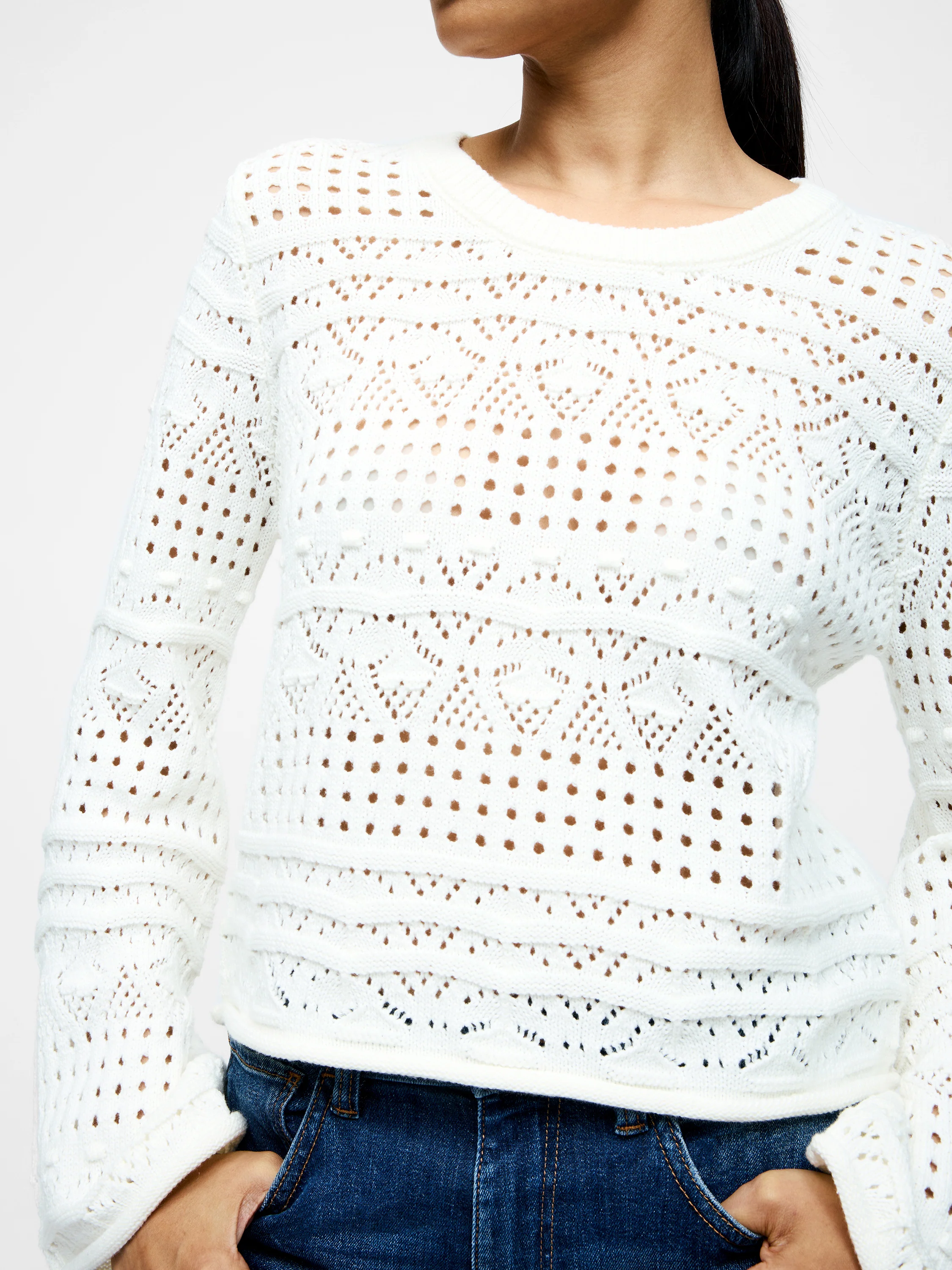 Long Sleeve Crochet Bobble Knit Jumper - Image 4