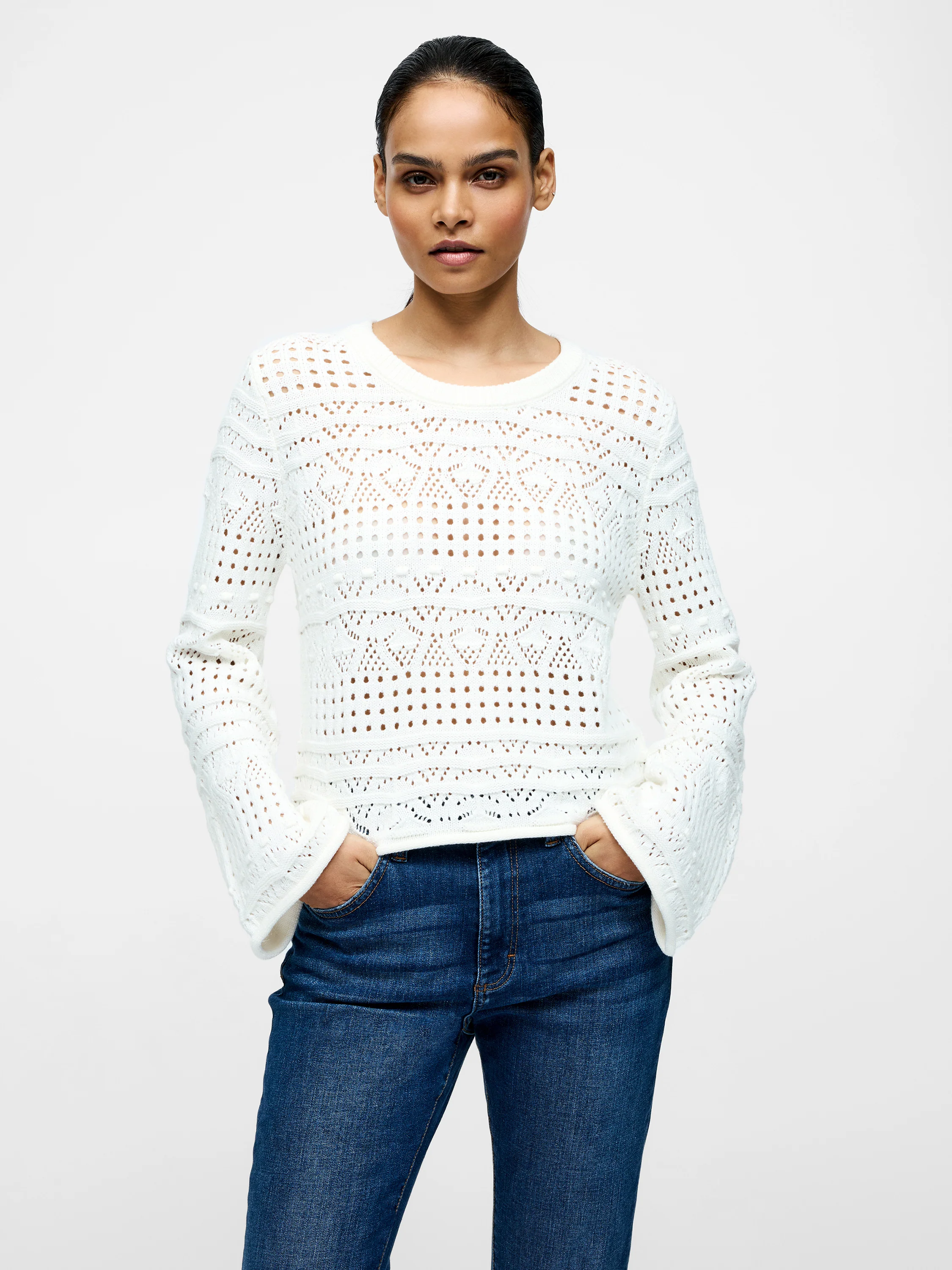 Long Sleeve Crochet Bobble Knit Jumper - Image 5