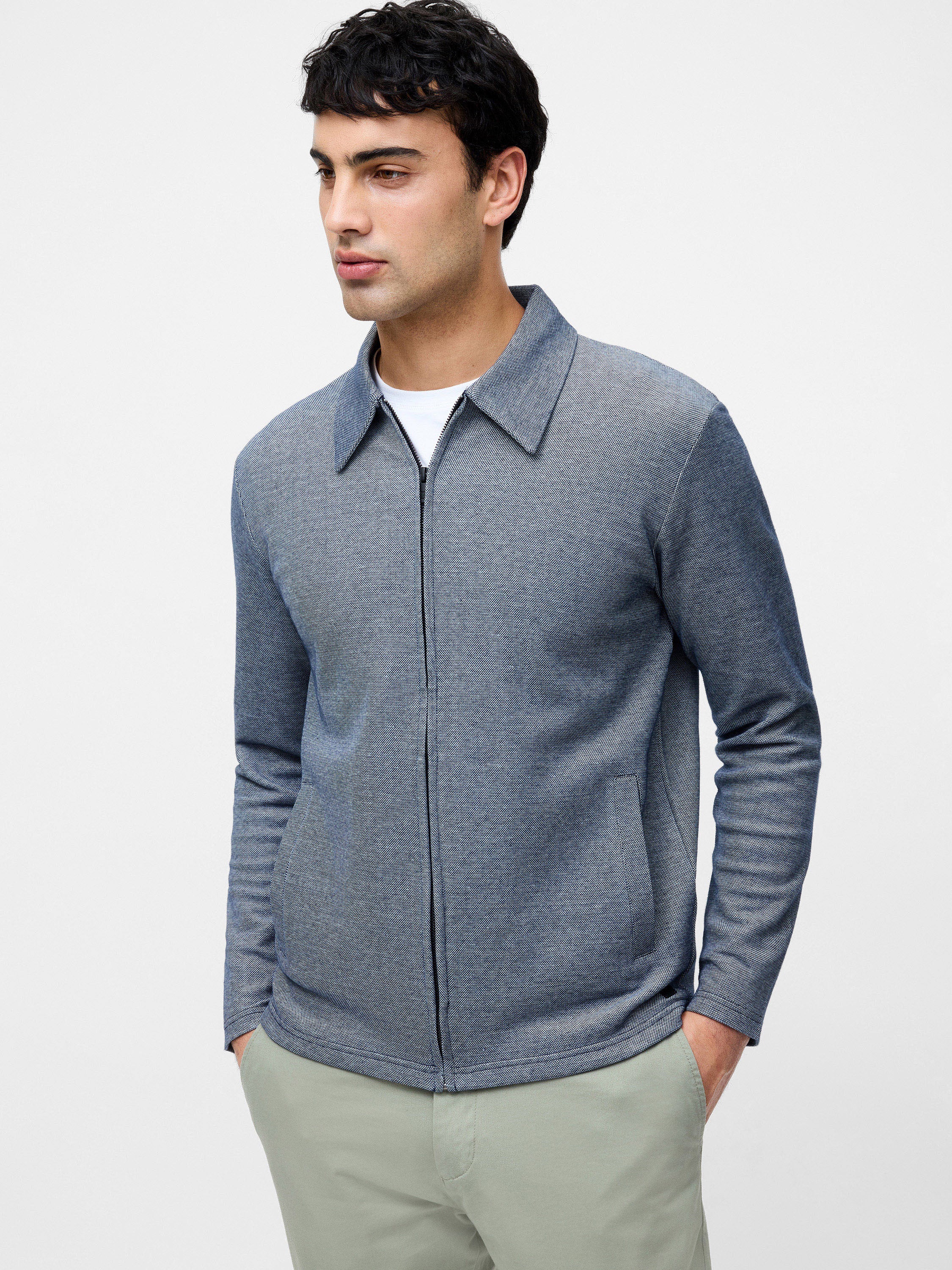 Long Sleeve Double Face Pique Zip Through Shirt - Image 2