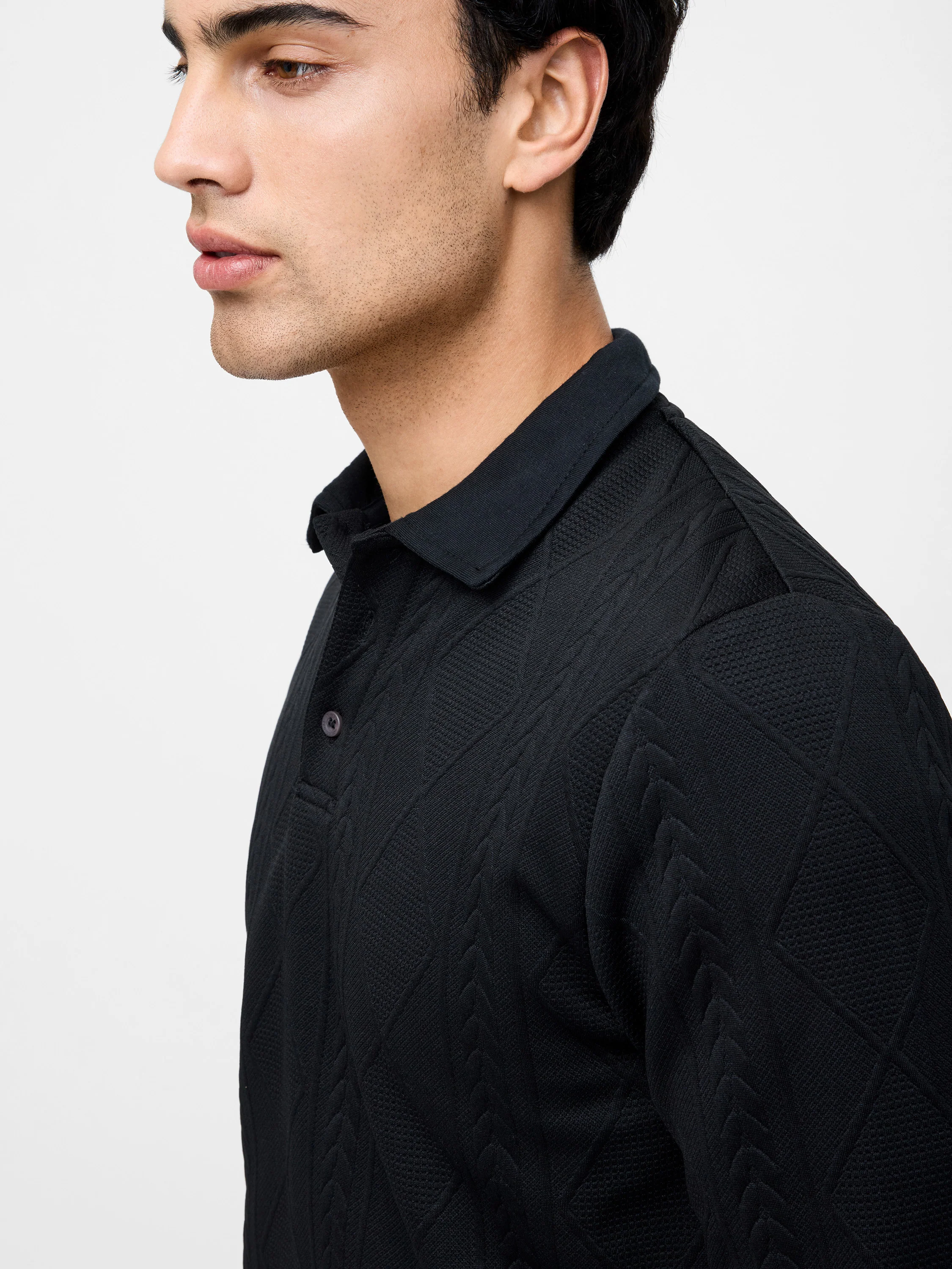 Long Sleeve Jacquard Polo Shirt     - Image 3
