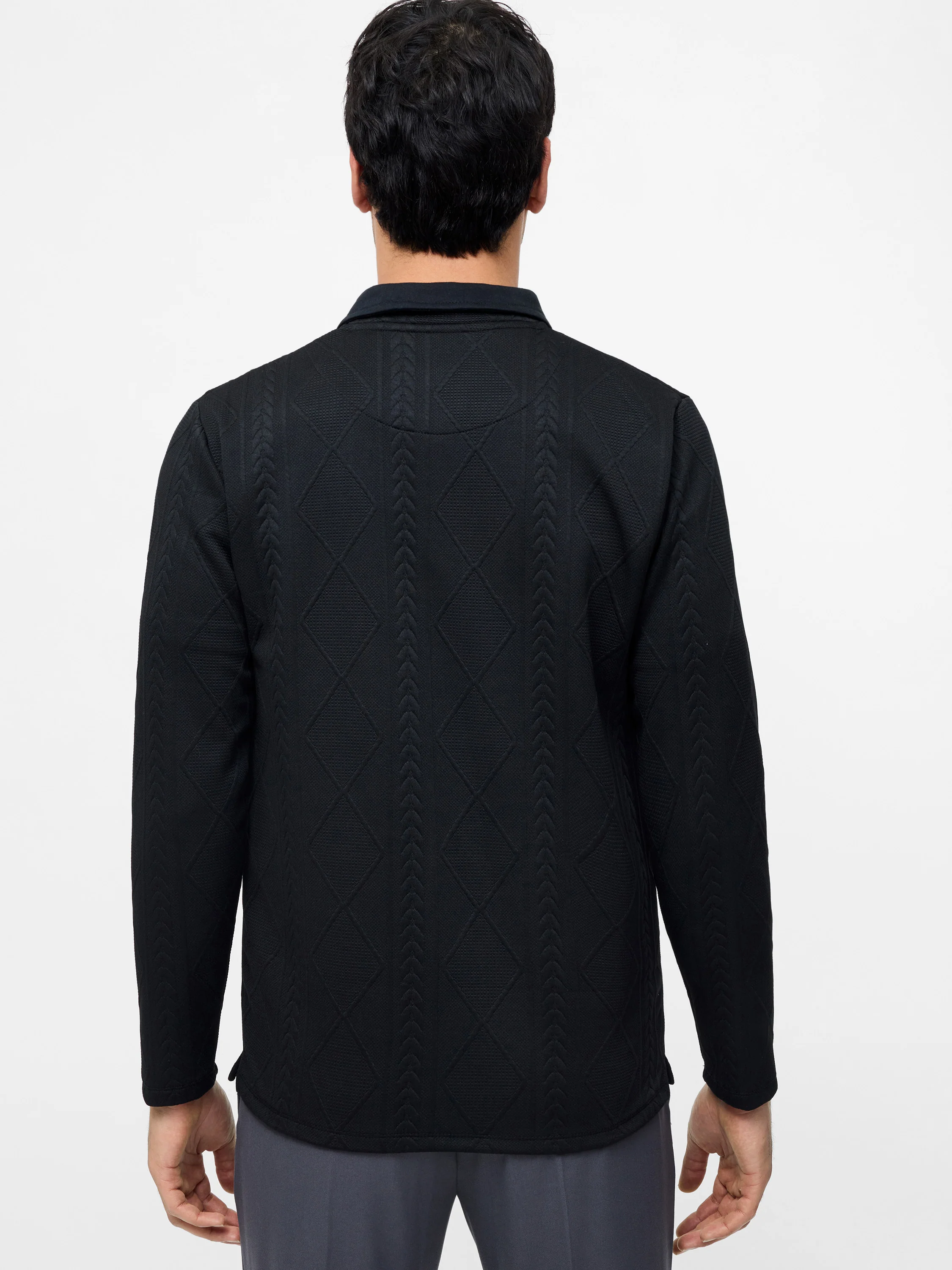 Long Sleeve Jacquard Polo Shirt     - Image 4