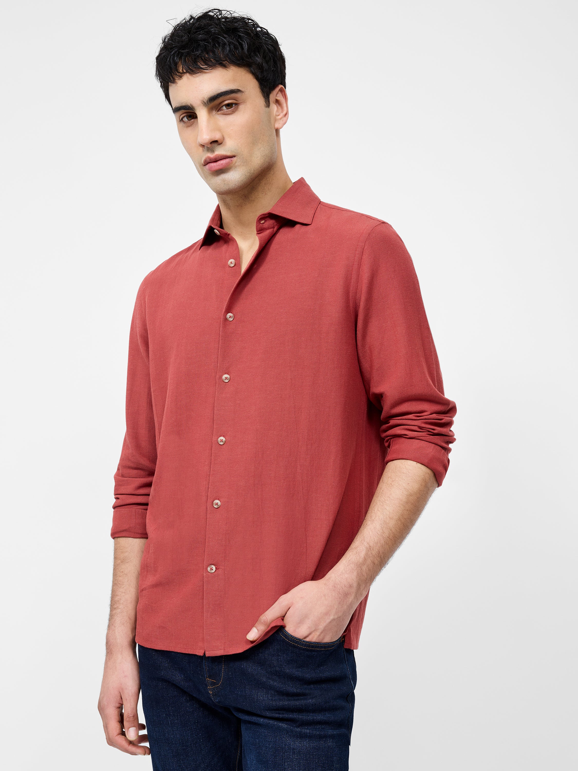Long Sleeve Linen Blend Shirt - Image 3