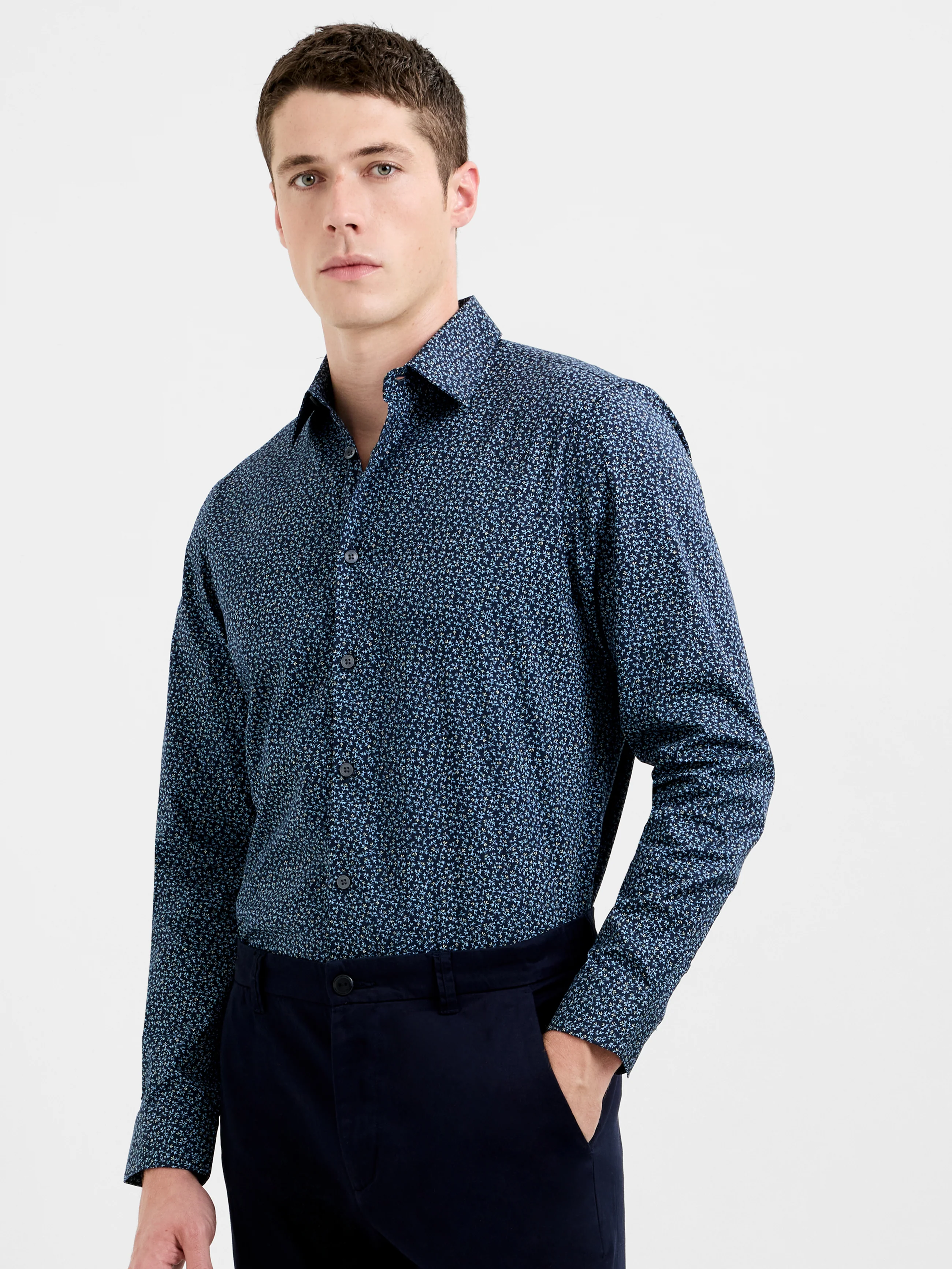 Long Sleeve Regular Fit Micro Flower Print Shirt