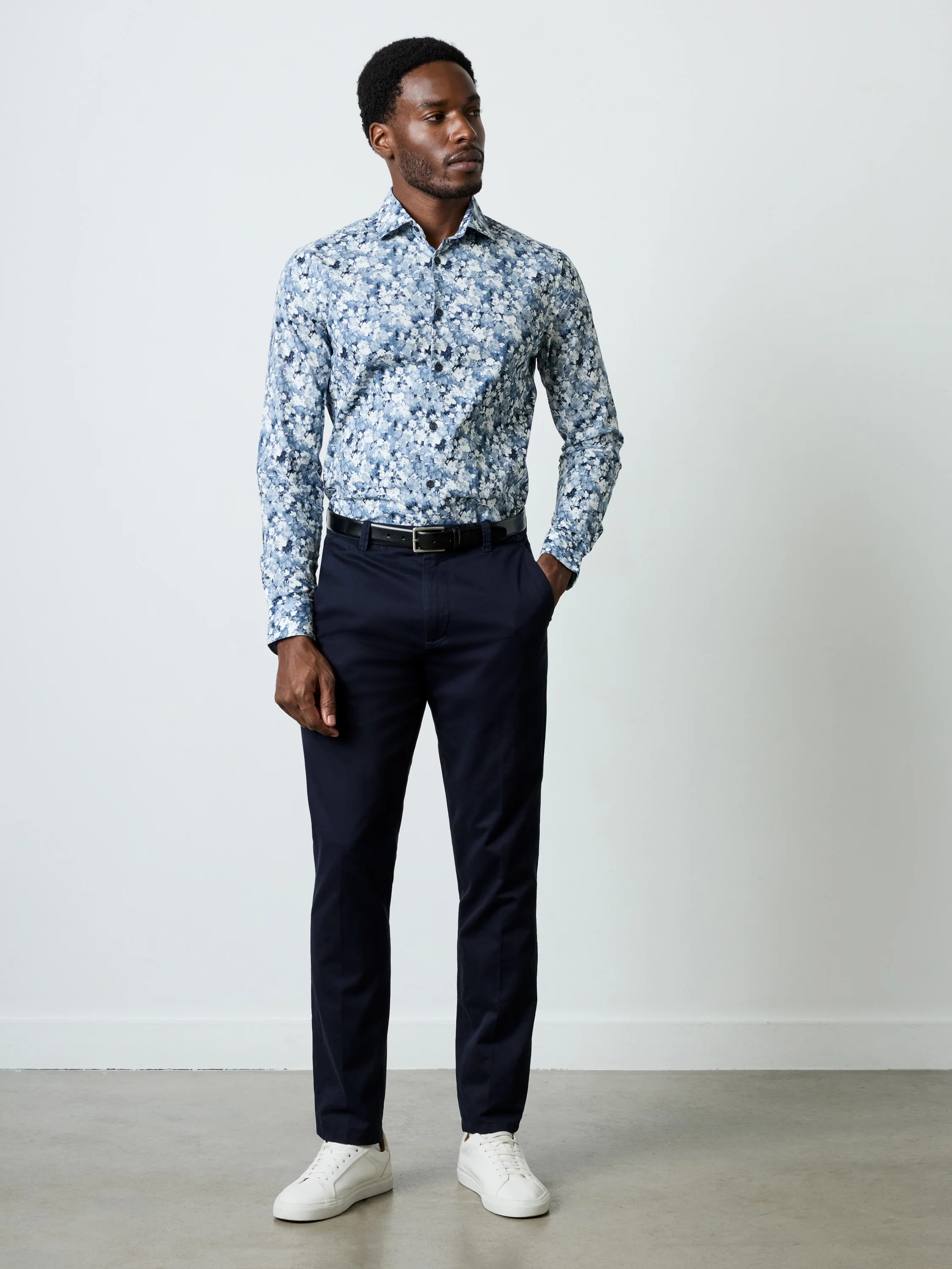 Long Sleeve Slim Fit Faded Flower Print Shirt - Image 2