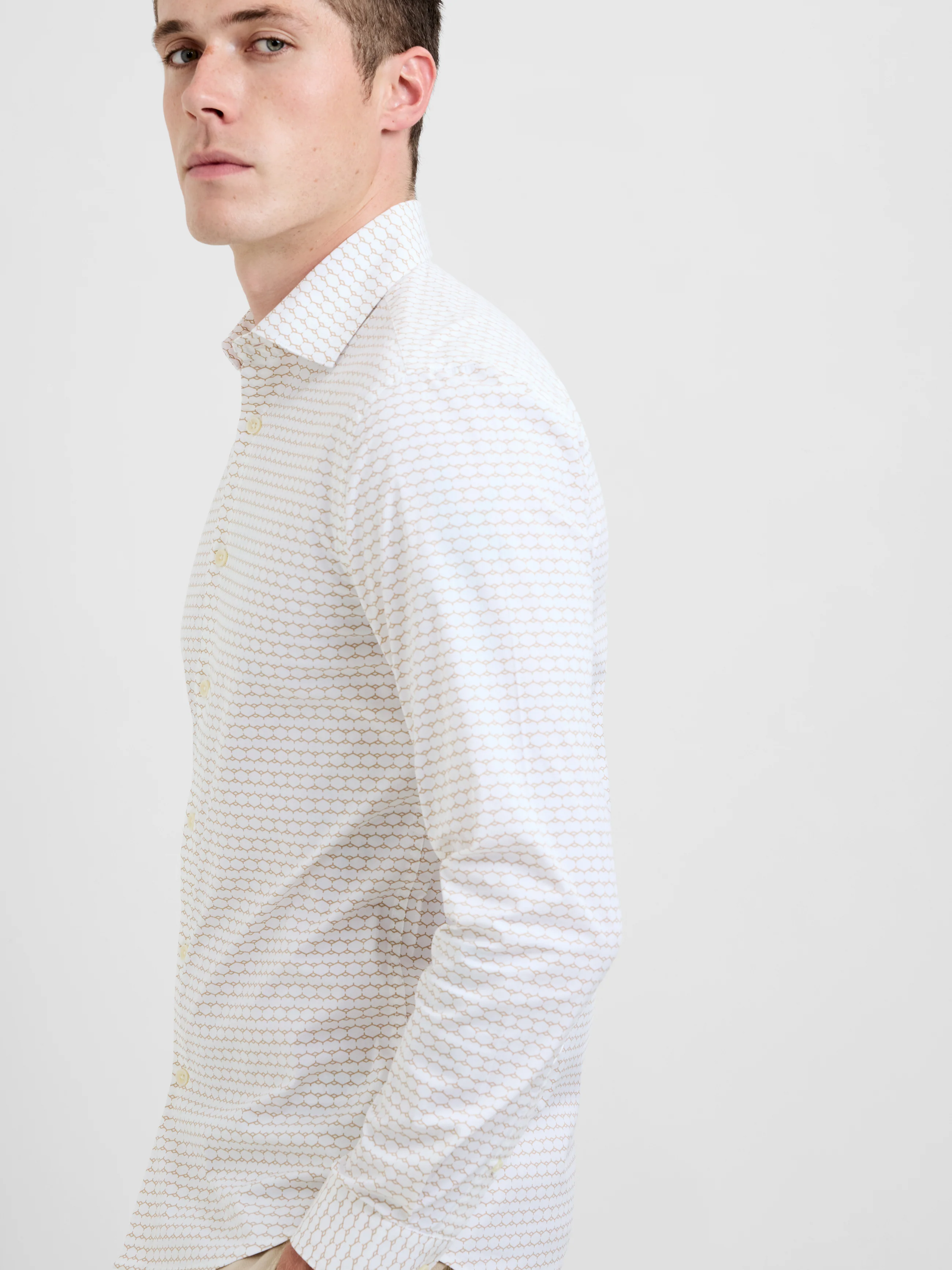 Long Sleeve Slim Fit Geo Beehive Print Shirt - Image 3