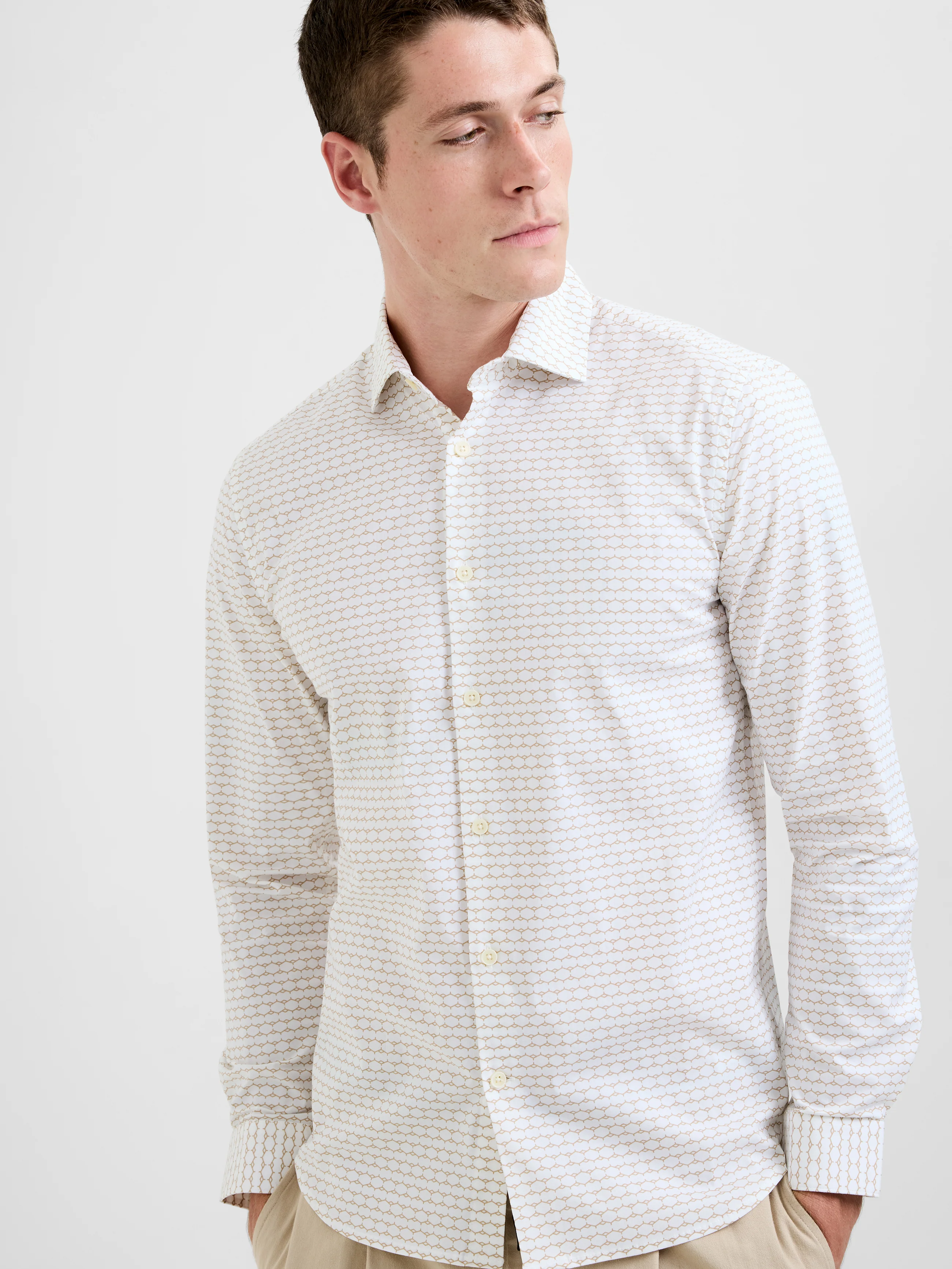 Long Sleeve Slim Fit Geo Beehive Print Shirt - Image 4