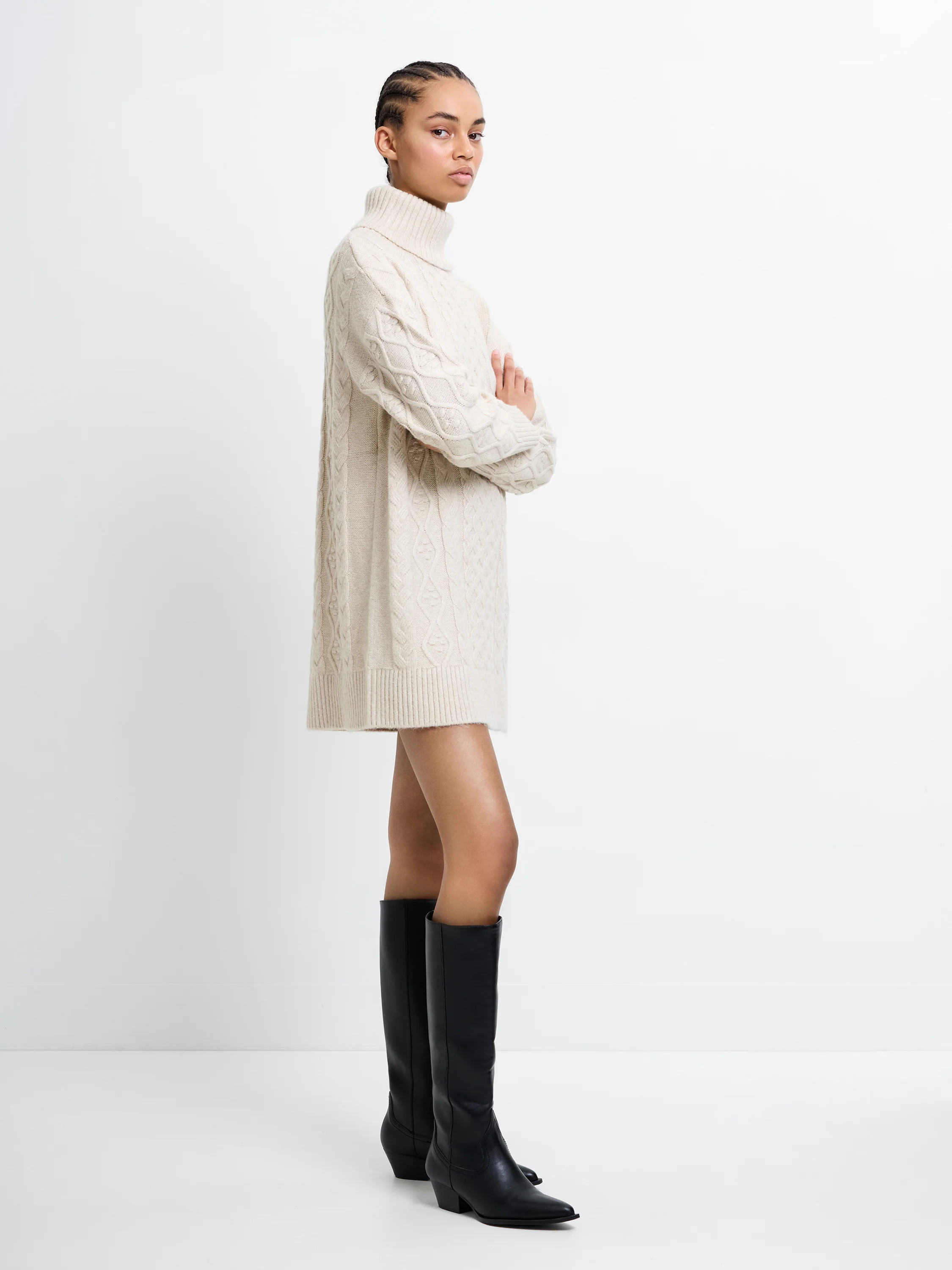 Makira Cable Knit Turtleneck Mini Dress - Image 3