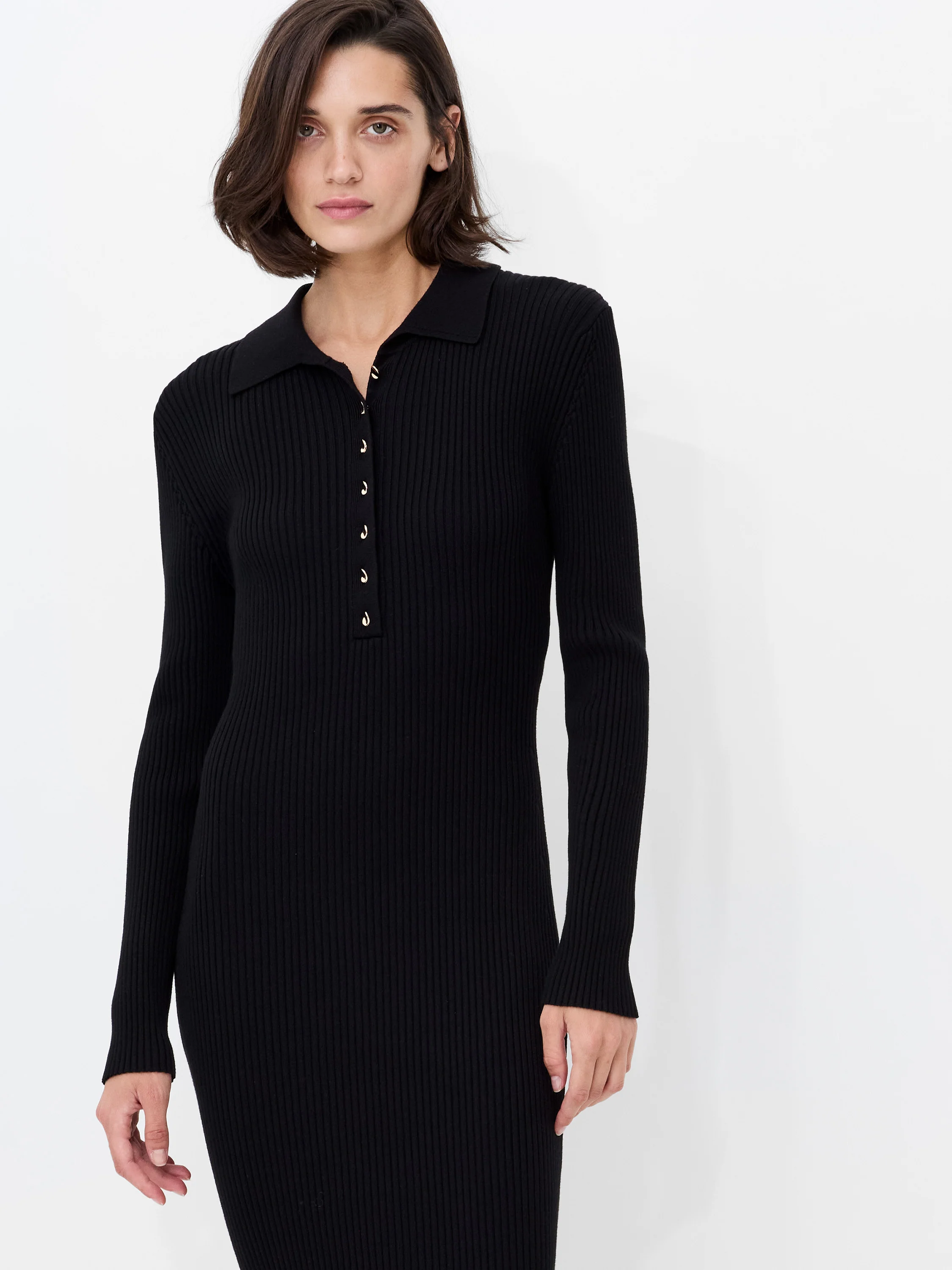 Mari Knit Long Sleeve Collared Midi Dress - Image 2