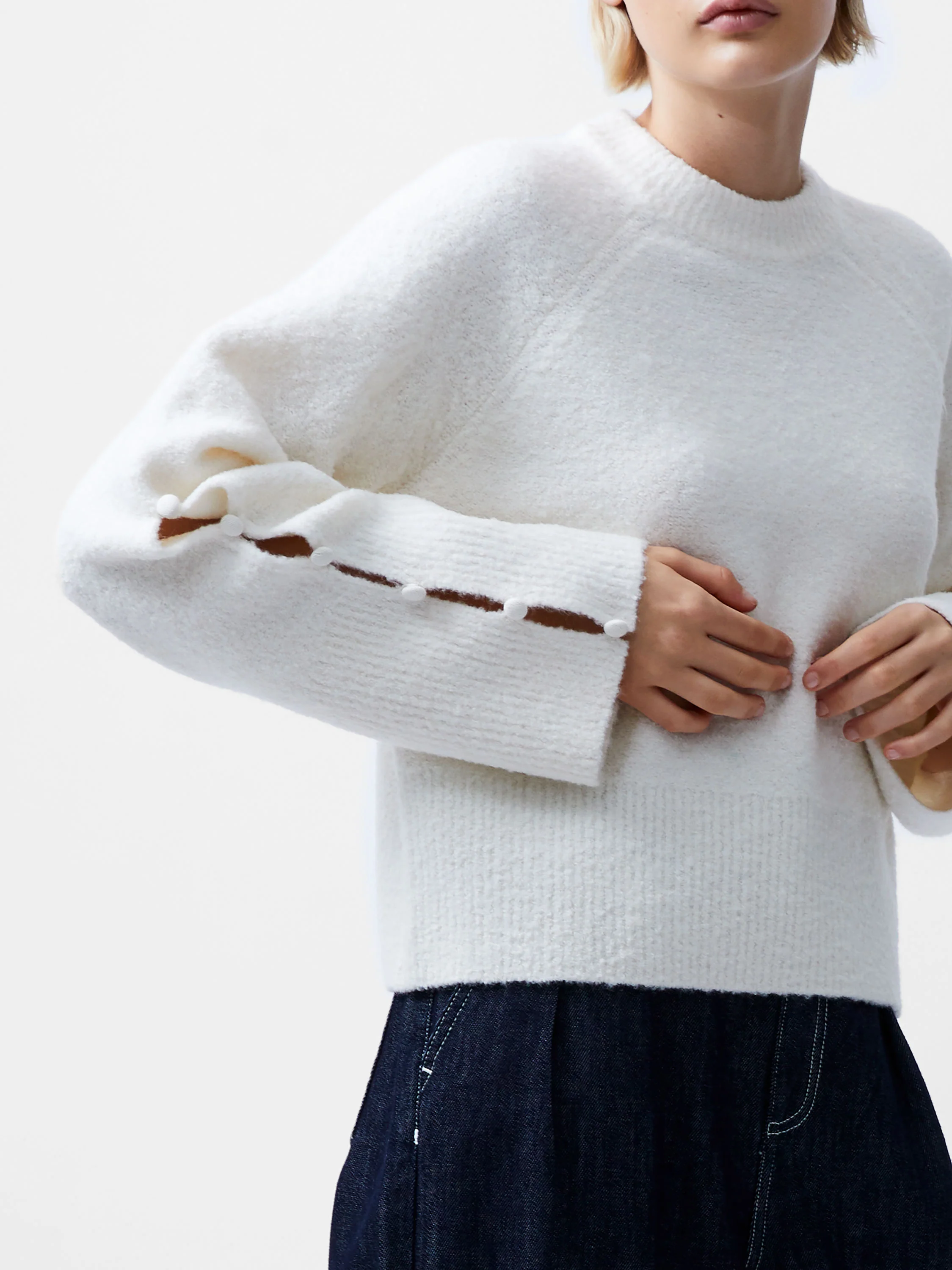 Melissa Boucle Button Detail Sleeve Jumper - Image 4