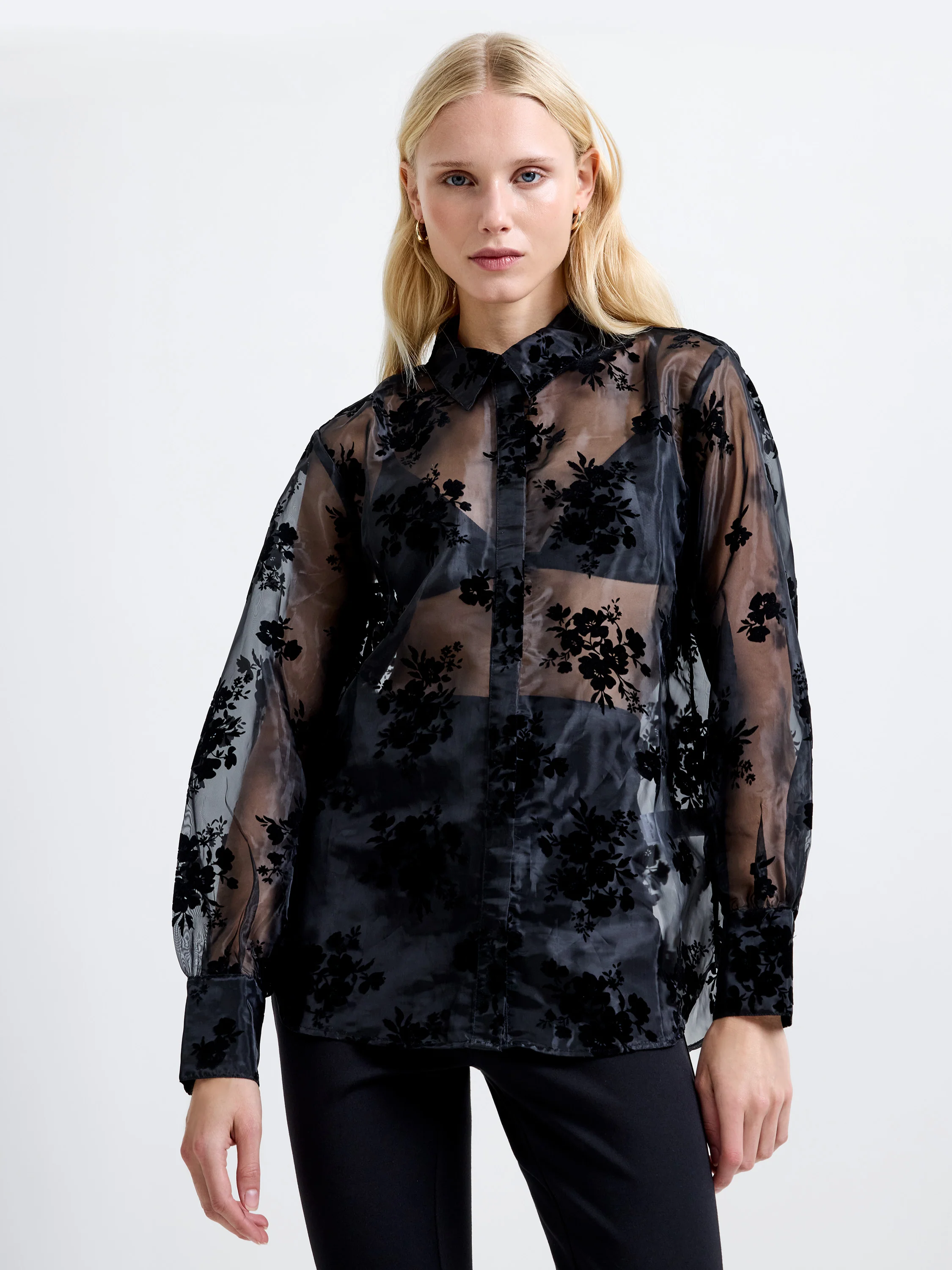 Mika Flocked Organza Floral Long Sleeve Shirt - Image 3