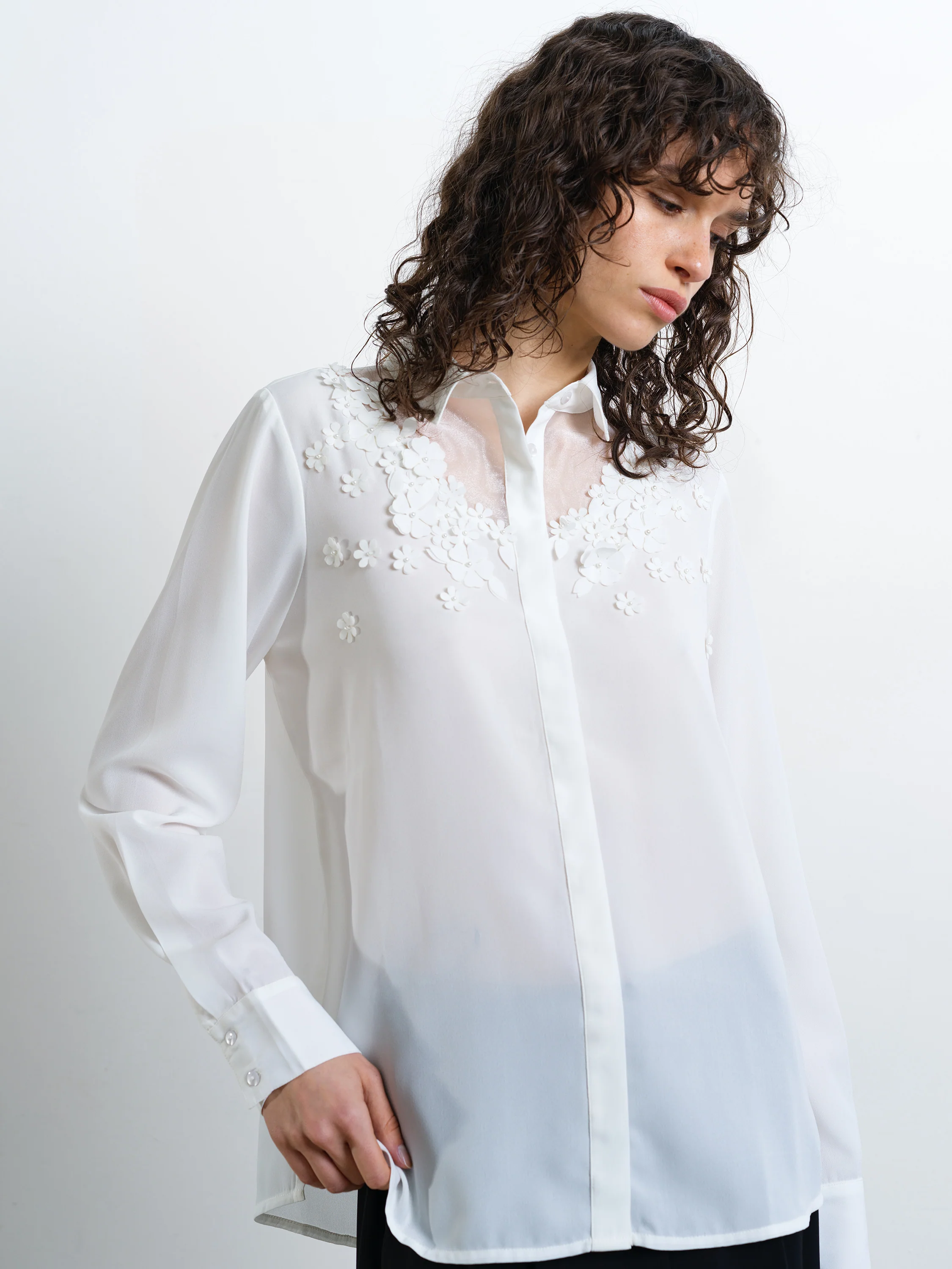 Mila Georgette 3D Floral Shirt