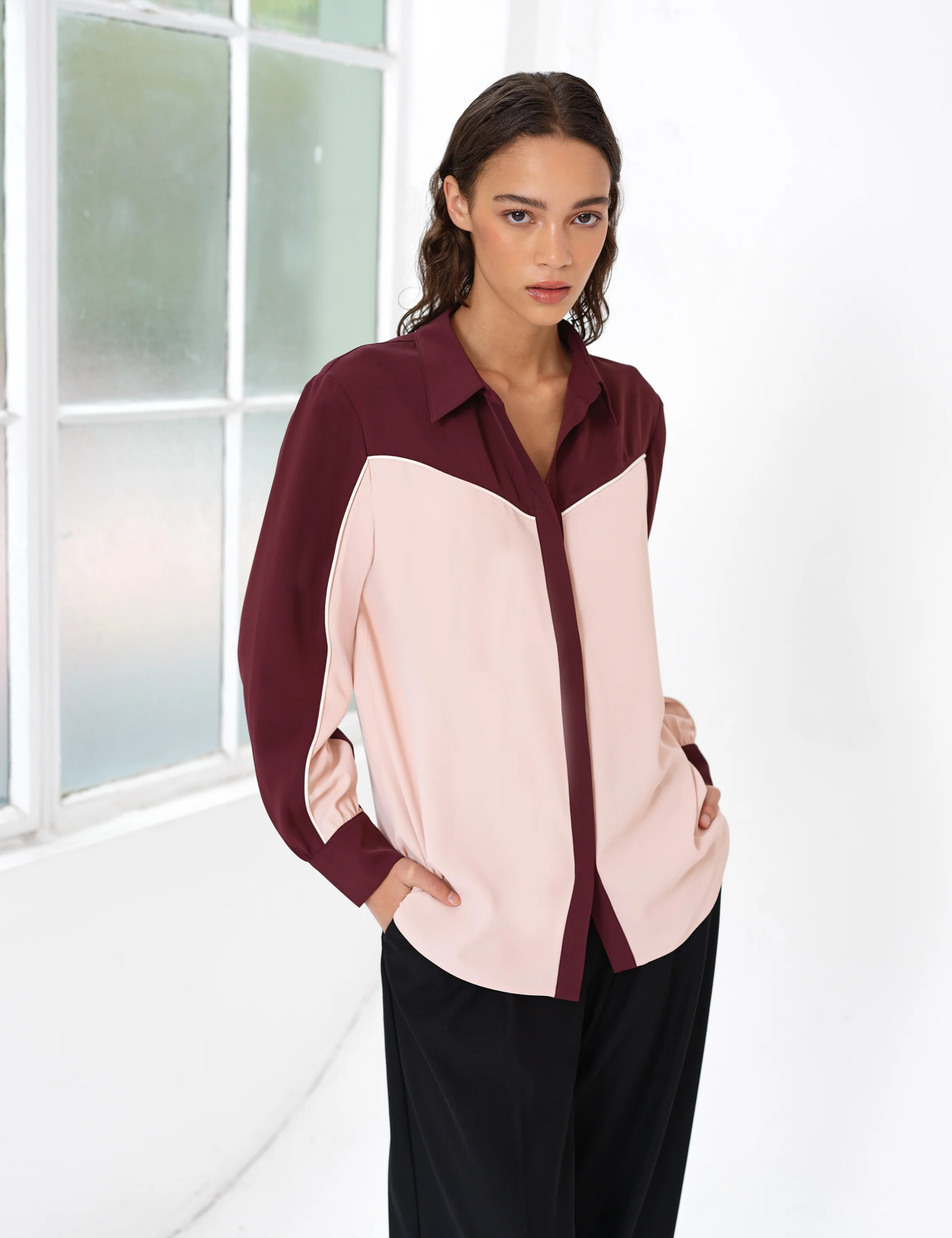 Mindy Crepe Colour Blocked Shirt - Image 3