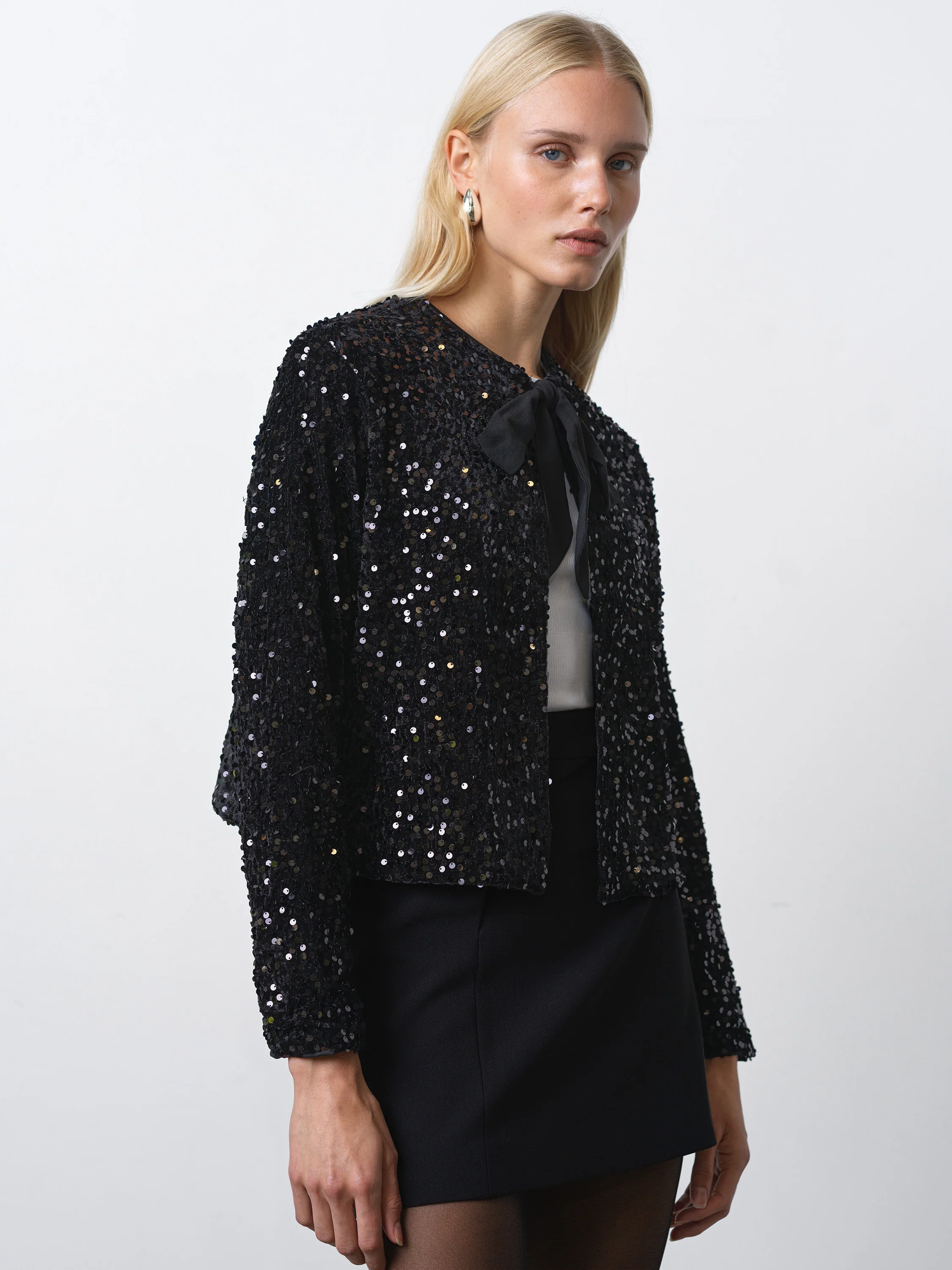 Monet Sequin Bow Tie Cardigan - Image 4