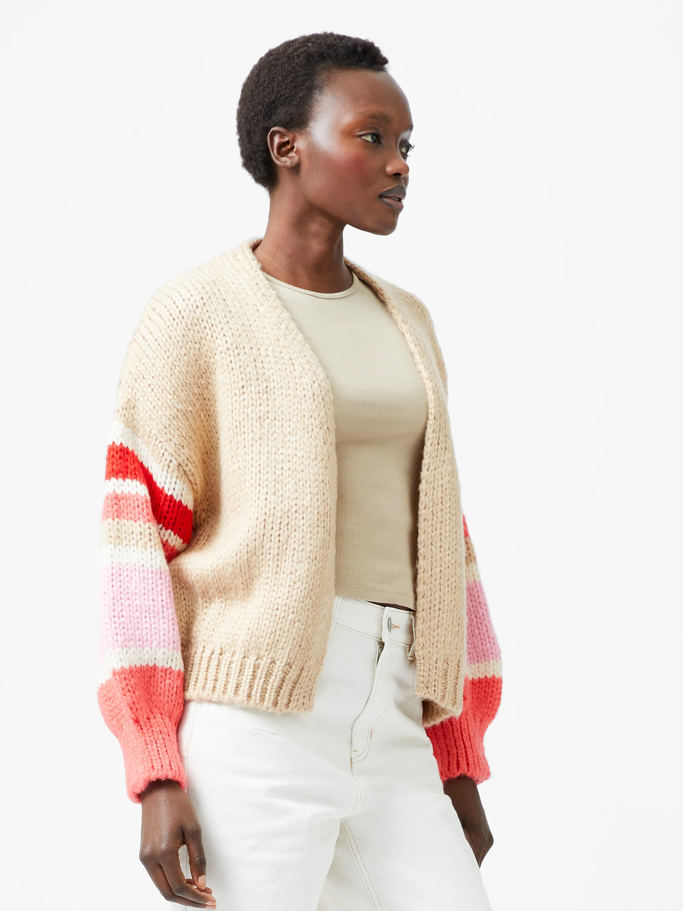 Monroe Stripe Long Sleeve V Neck Cardigan - Image 2