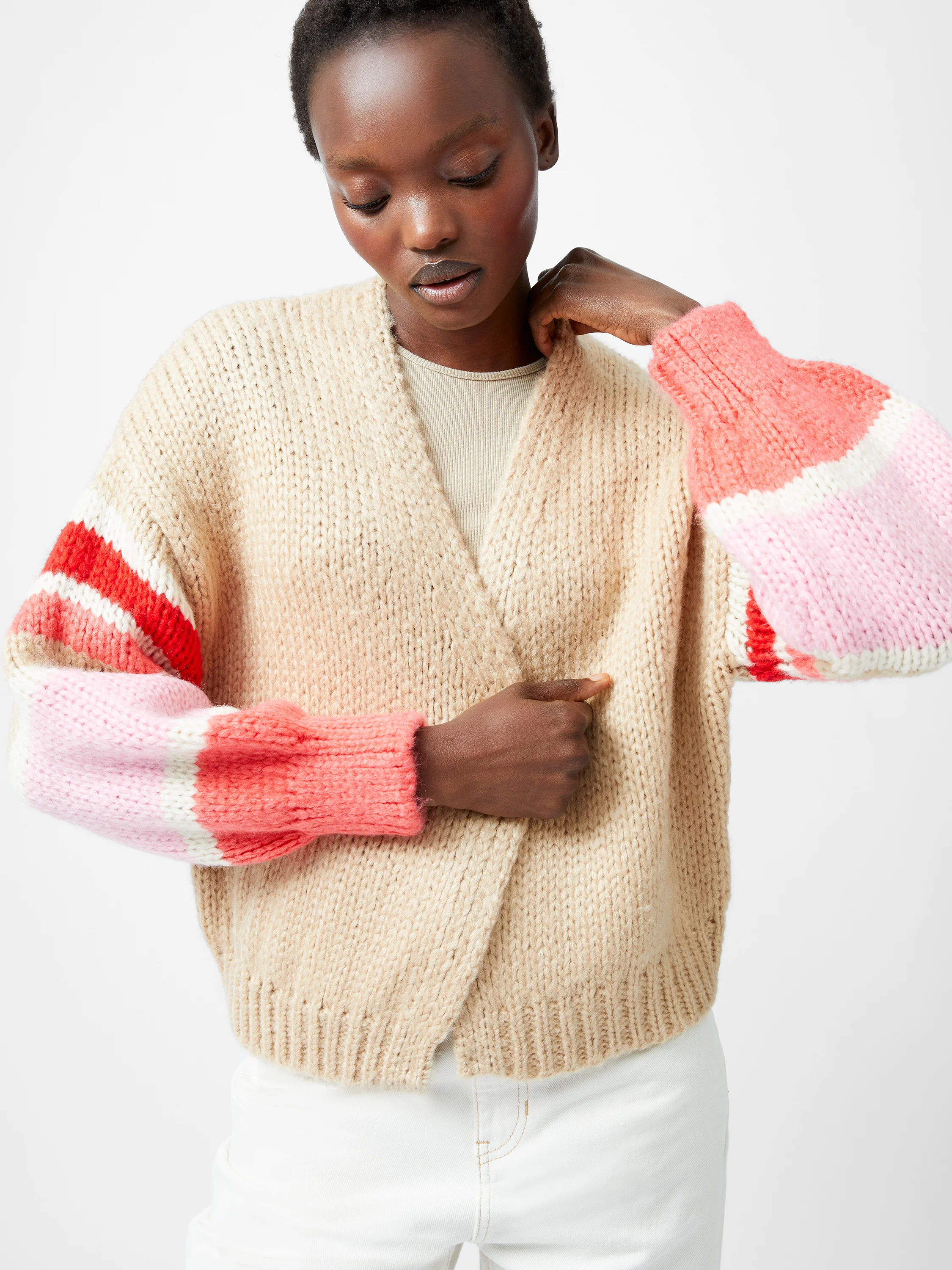 Monroe Stripe Long Sleeve V Neck Cardigan - Image 4