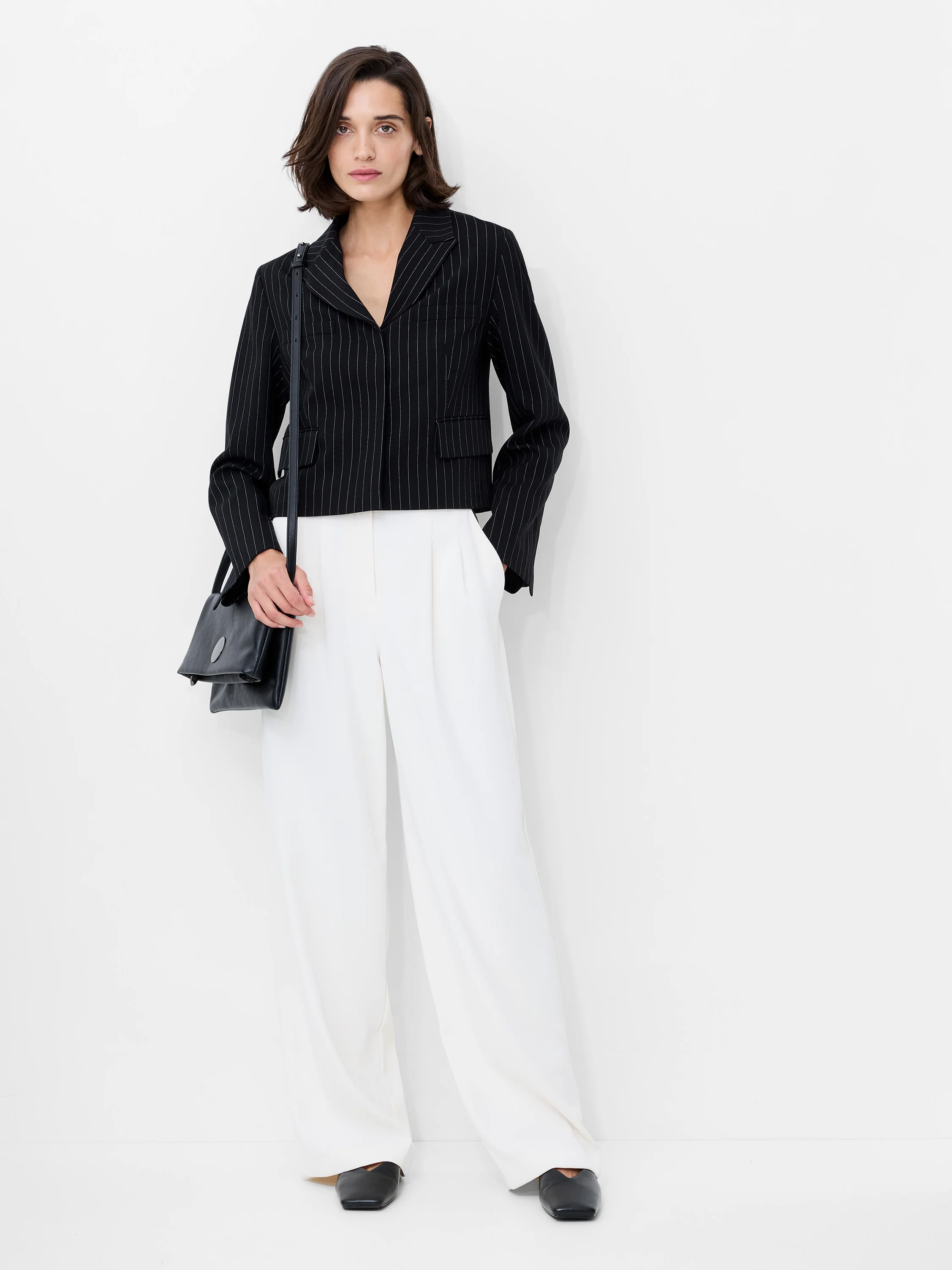 Morgan Tailored Pinstripe Cropped Blazer - Image 2