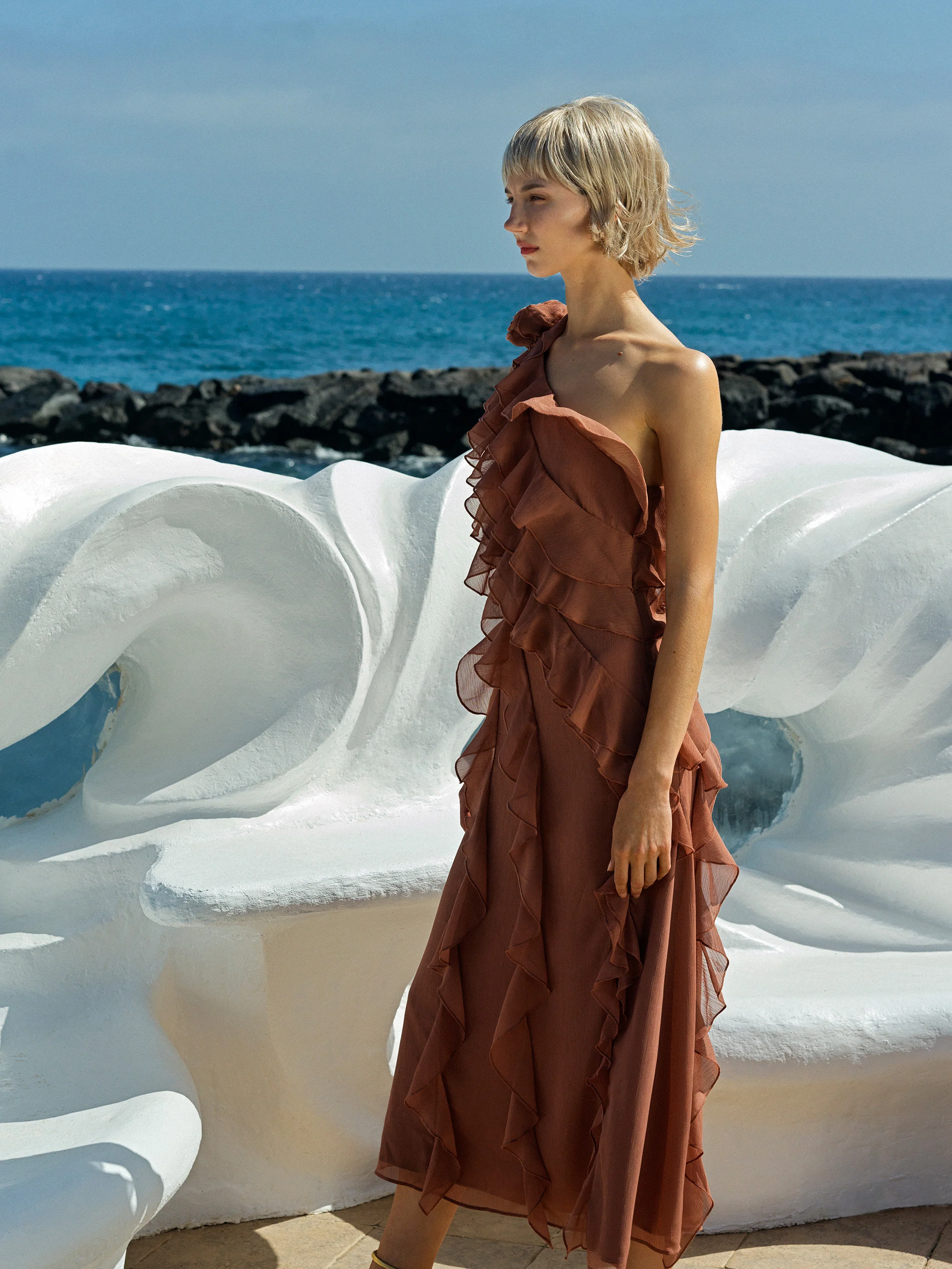 Oskar Georgette Ruffle Midi Dress - Image 2
