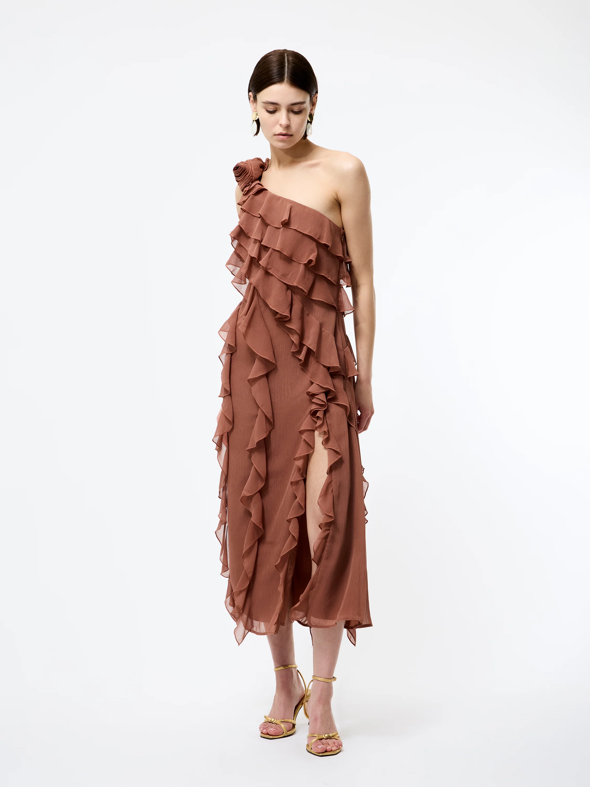 Oskar Georgette Ruffle Midi Dress - Image 6
