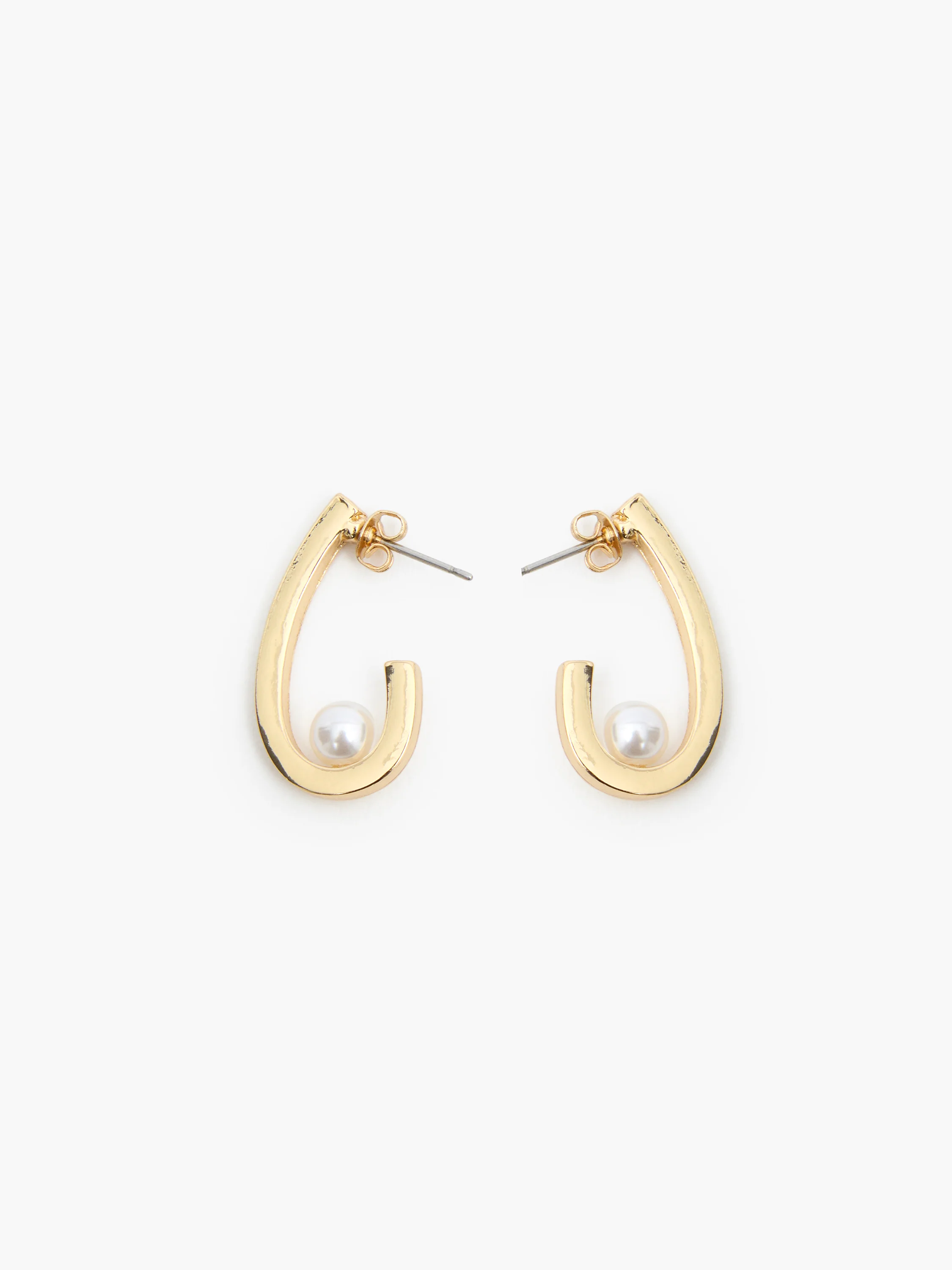 Oval Half Hoop Single Pearl Earrings