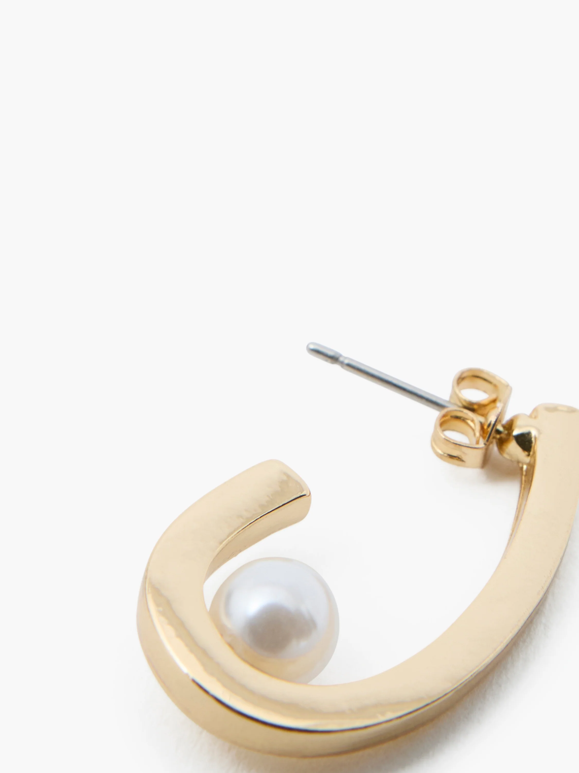 Oval Half Hoop Single Pearl Earrings - Image 2