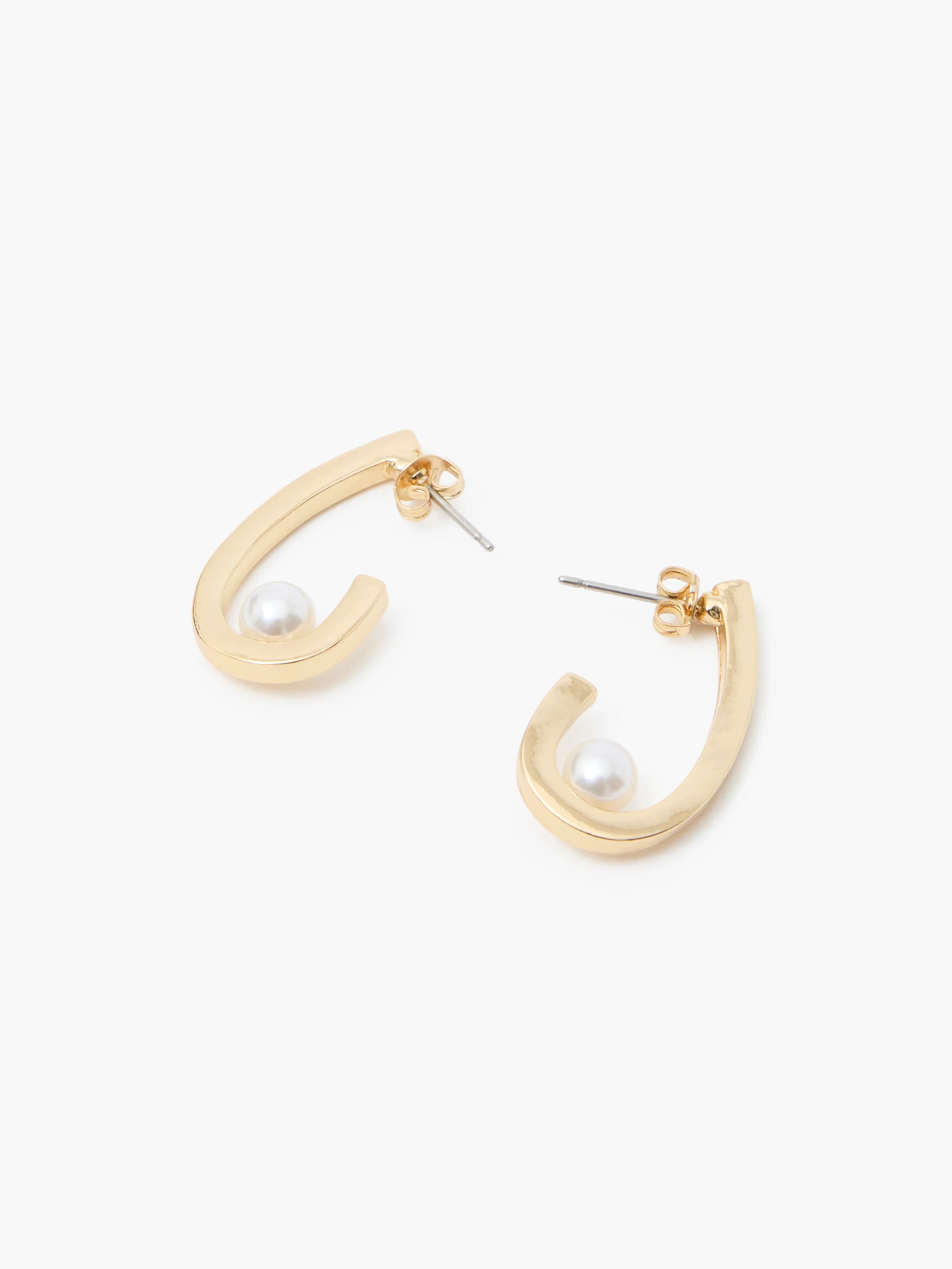 Oval Half Hoop Single Pearl Earrings - Image 3