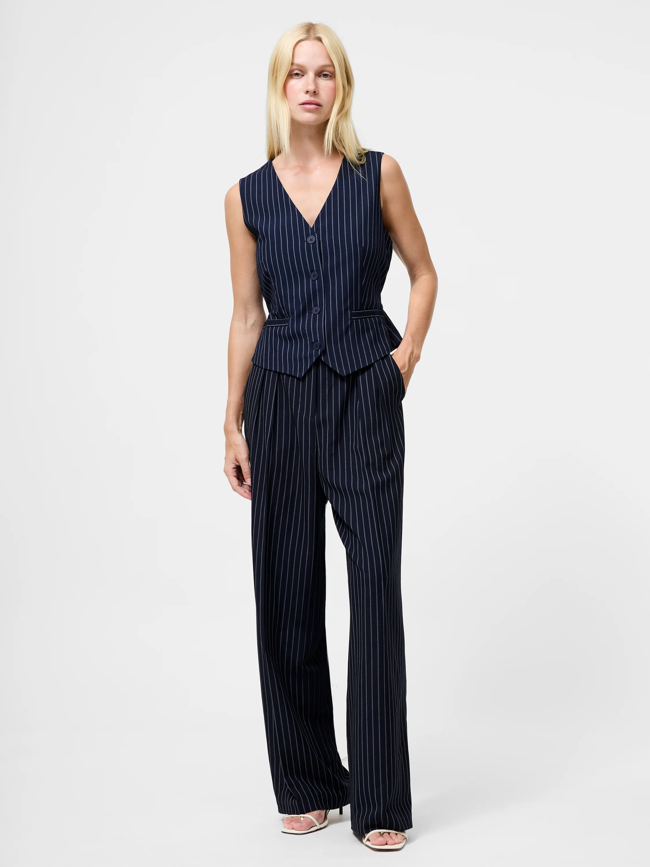 Pinstripe Tailored Wide Leg Trousers - Image 2