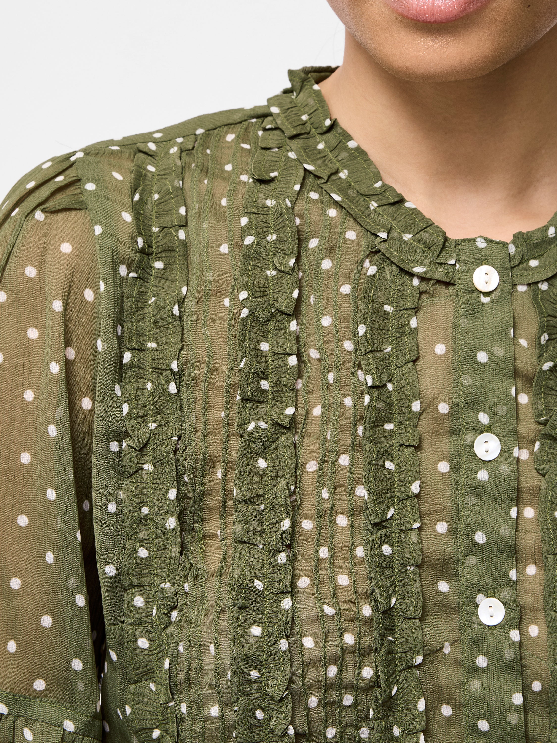 Polka Dot Short Sleeve Ruffle Top - Image 2