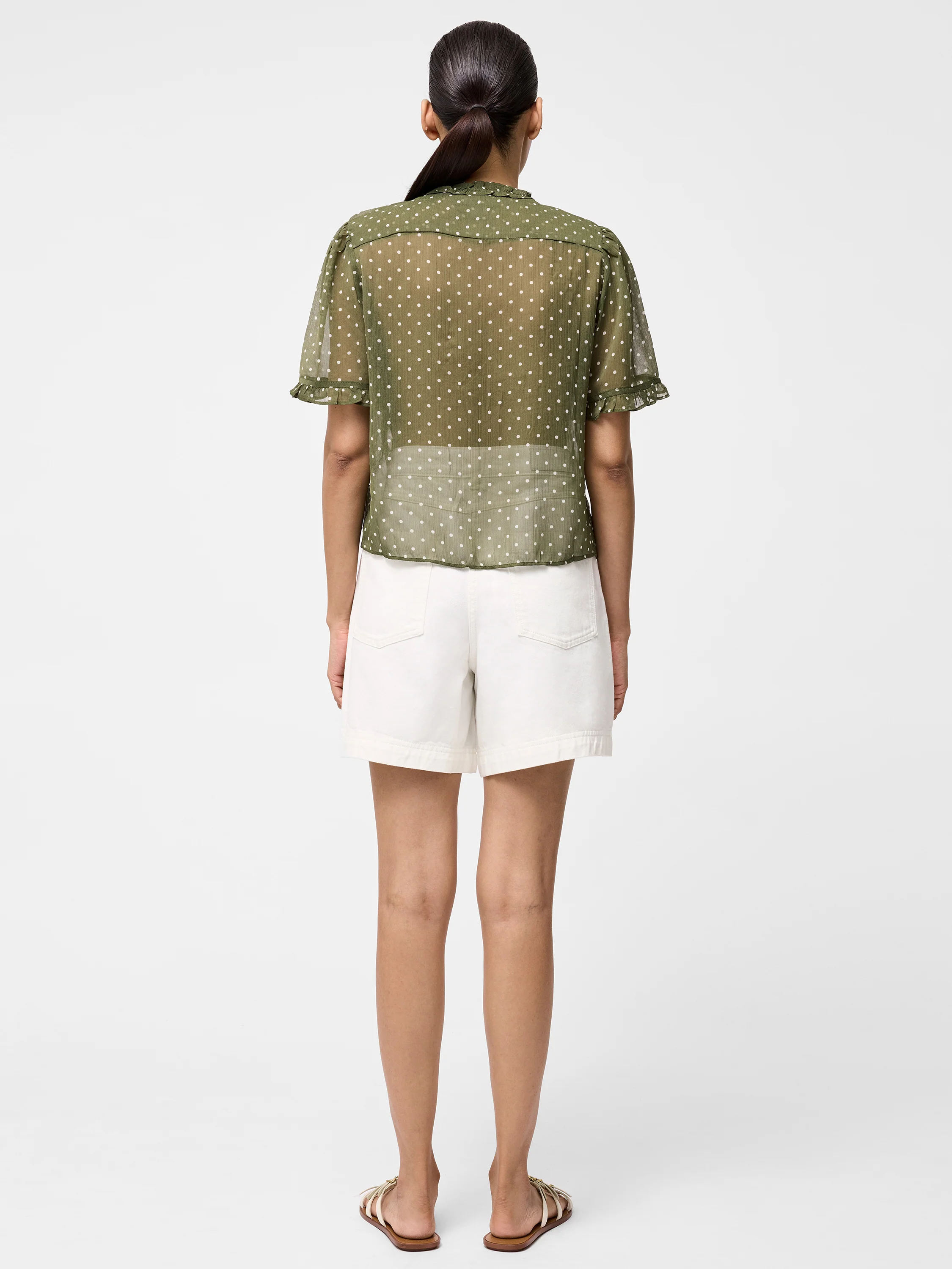 Polka Dot Short Sleeve Ruffle Top - Image 5