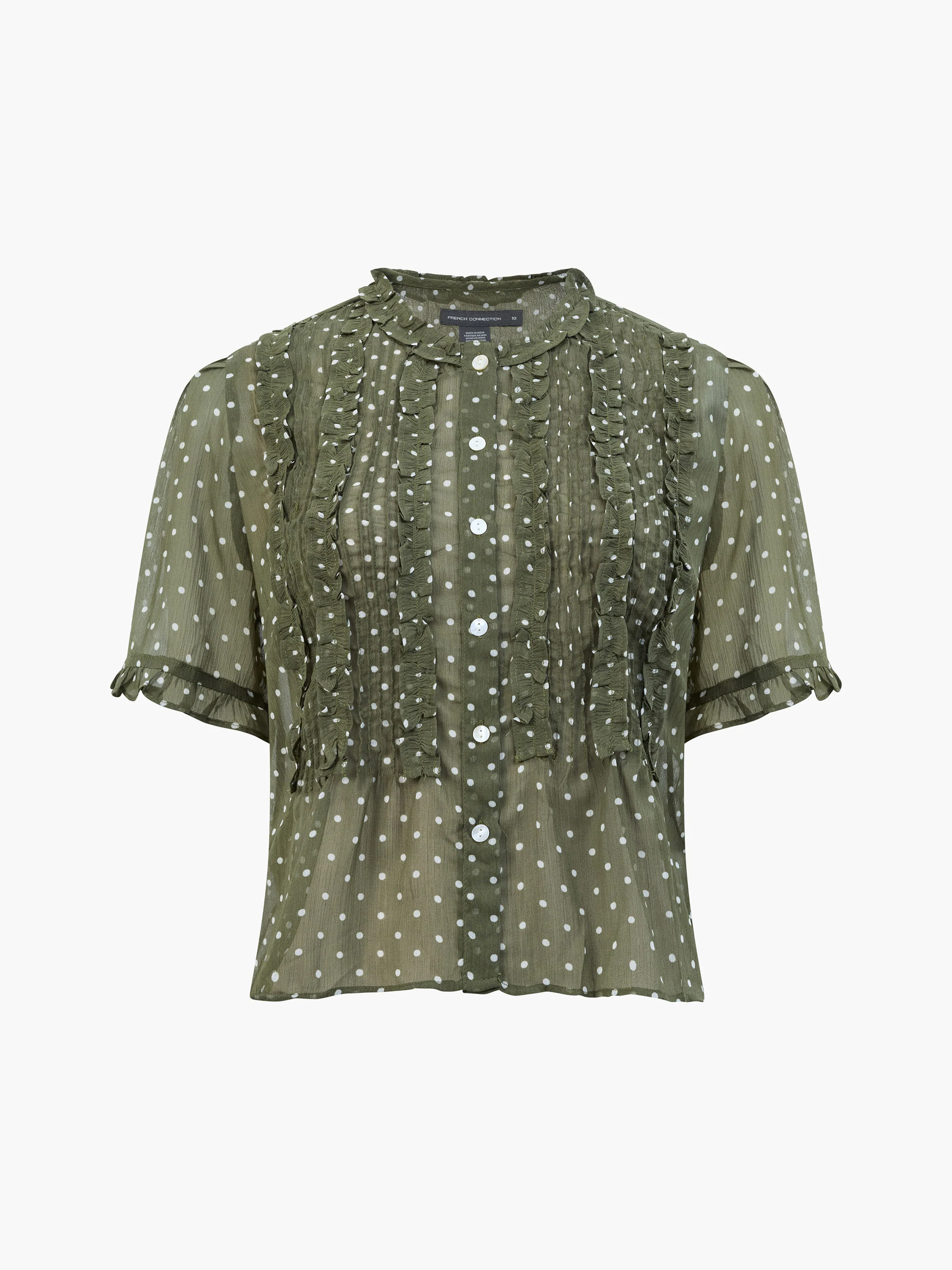 Polka Dot Short Sleeve Ruffle Top - Image 6