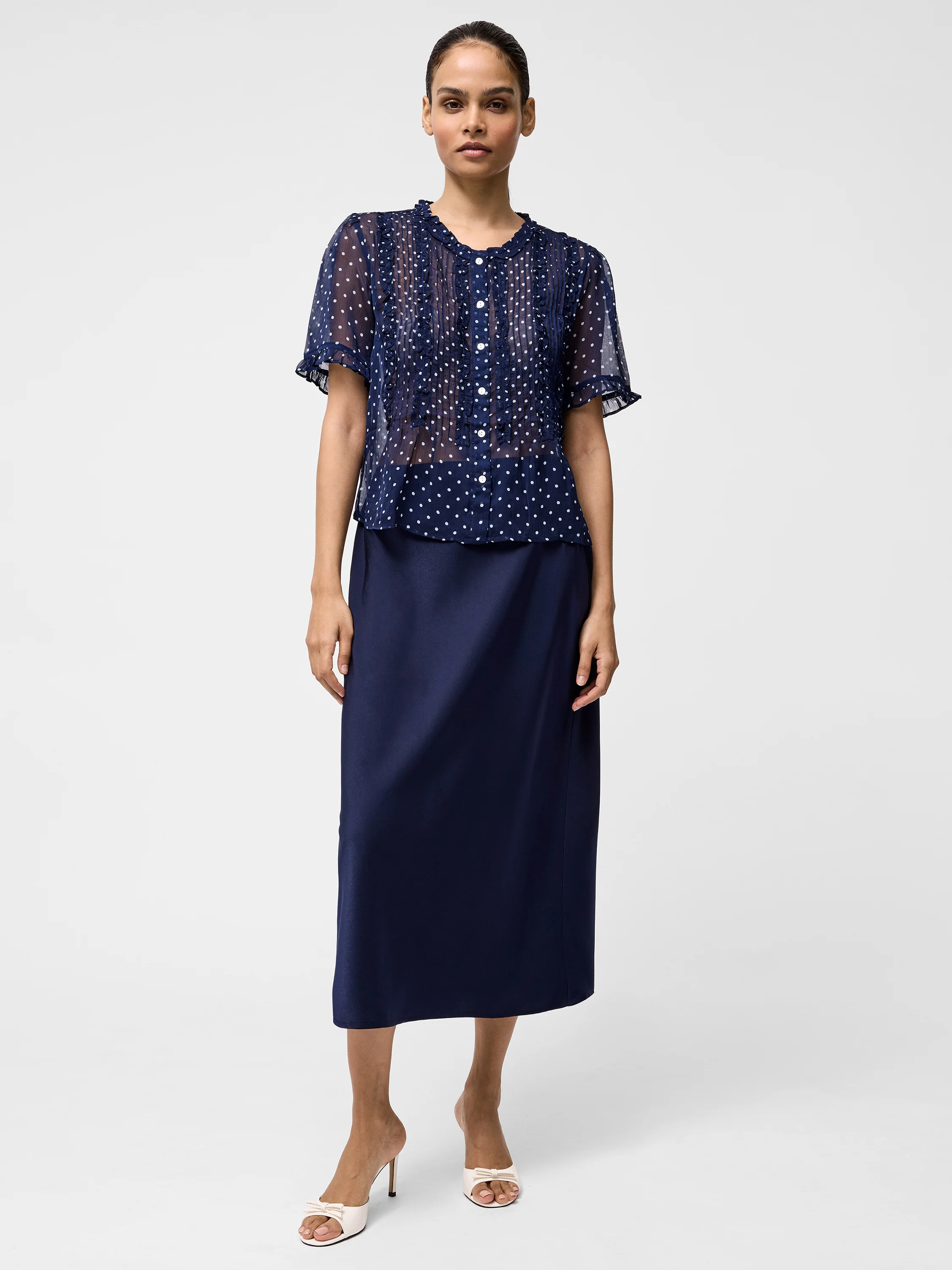 Polka Dot Short Sleeve Ruffle Top - Image 2