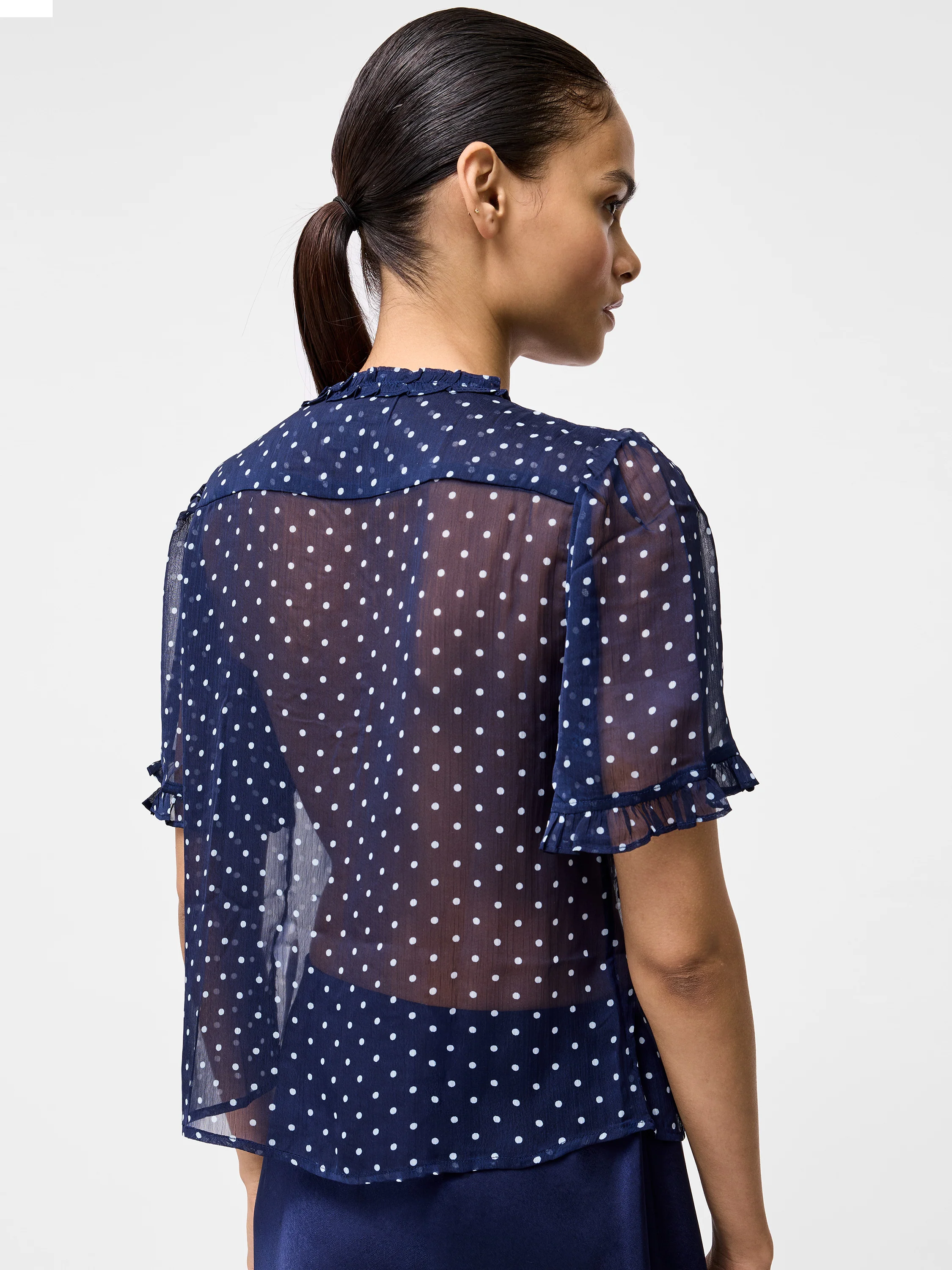 Polka Dot Short Sleeve Ruffle Top - Image 5