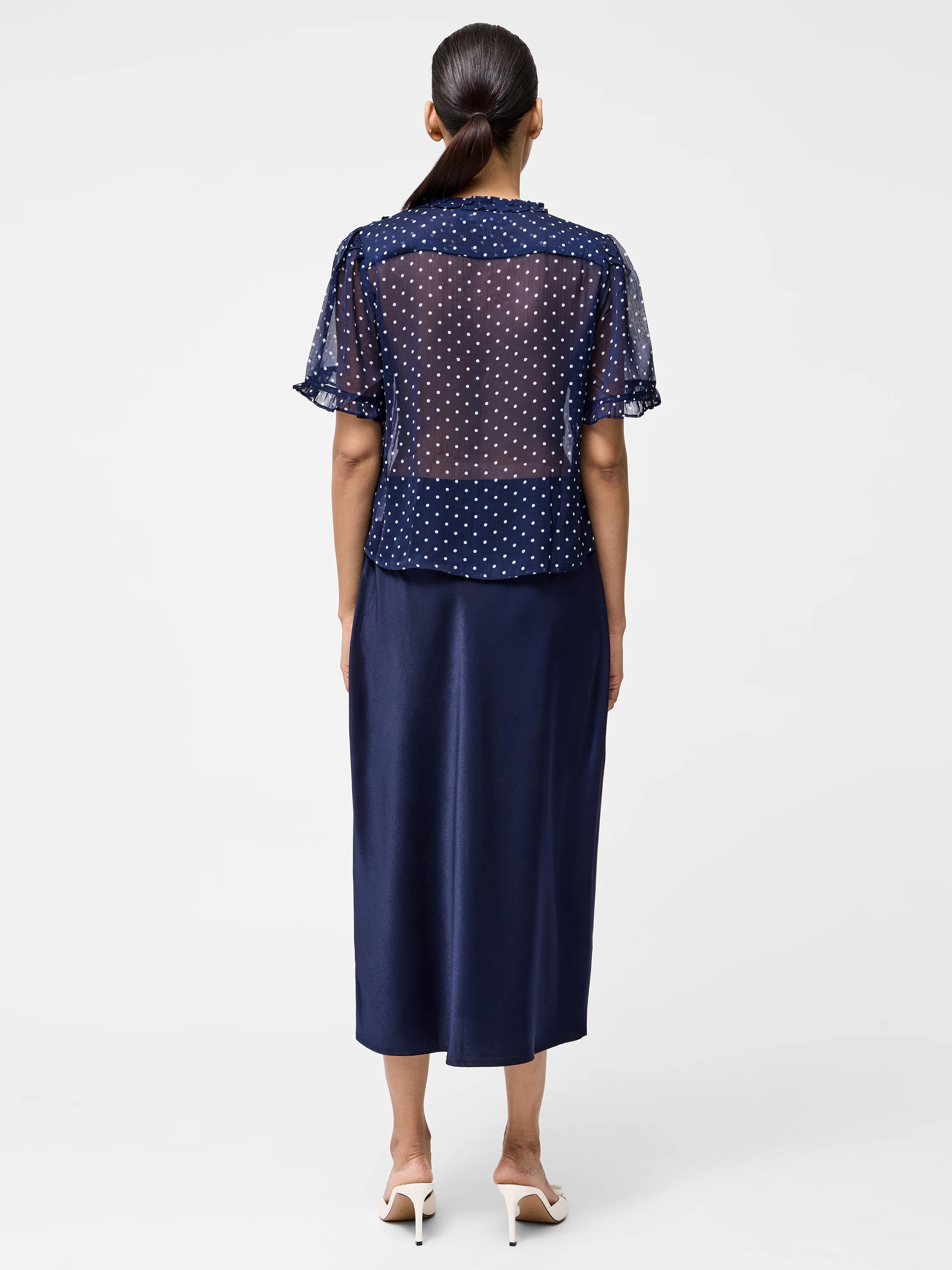 Polka Dot Short Sleeve Ruffle Top - Image 6