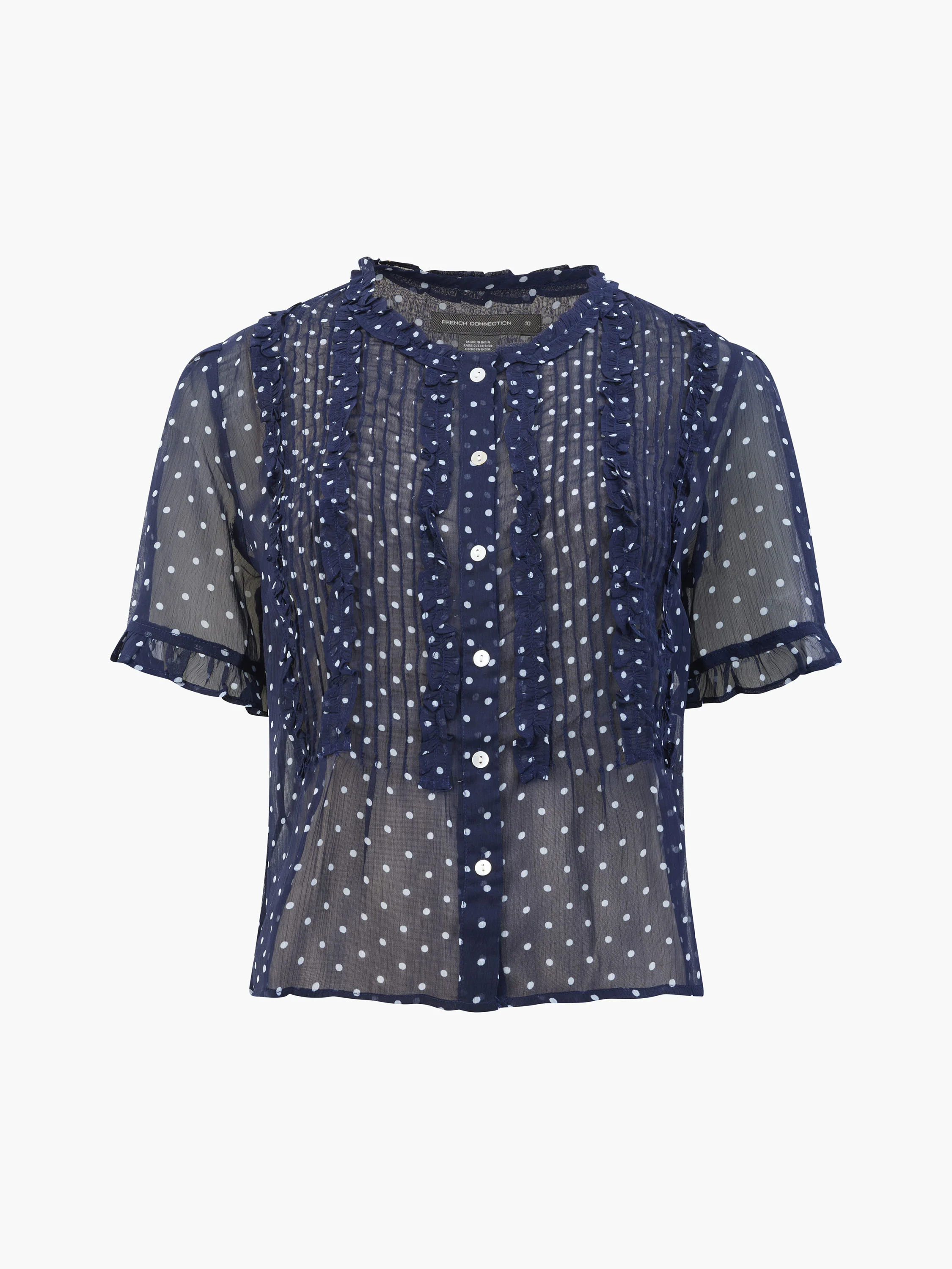 Polka Dot Short Sleeve Ruffle Top - Image 7