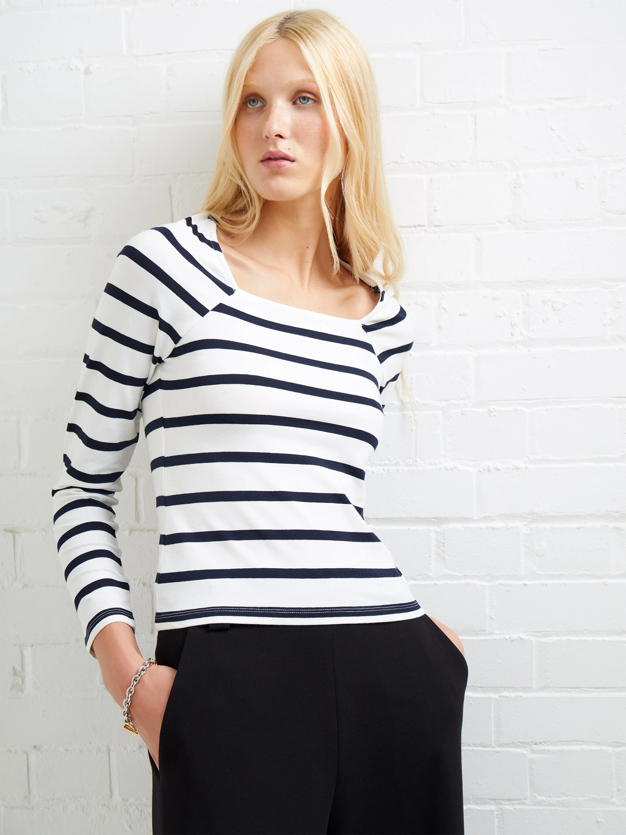 Rallie Stripe Square Neck Long Sleeve Top - Image 3
