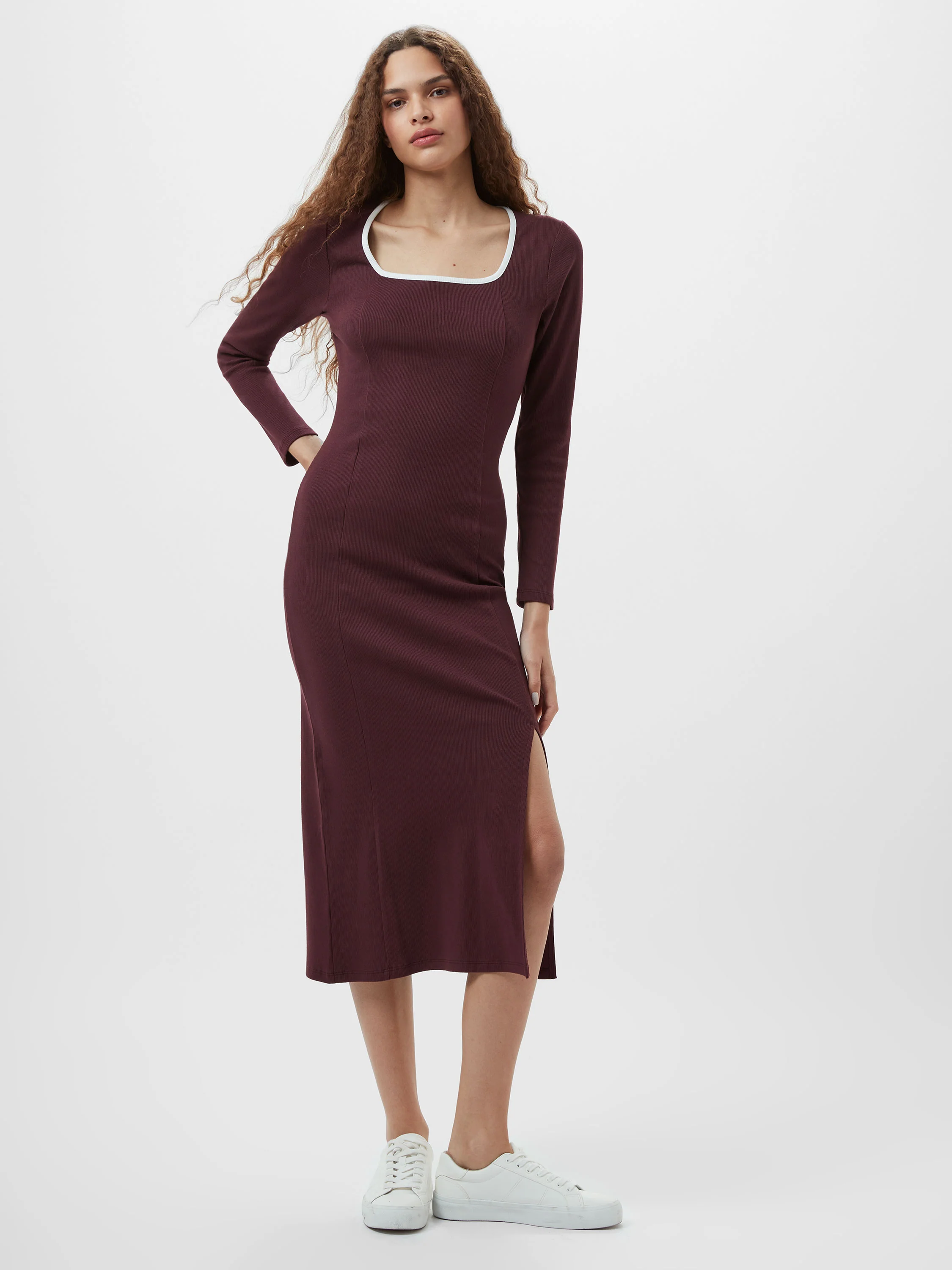Rassia Rib Square Neck Midi Dress - Image 3