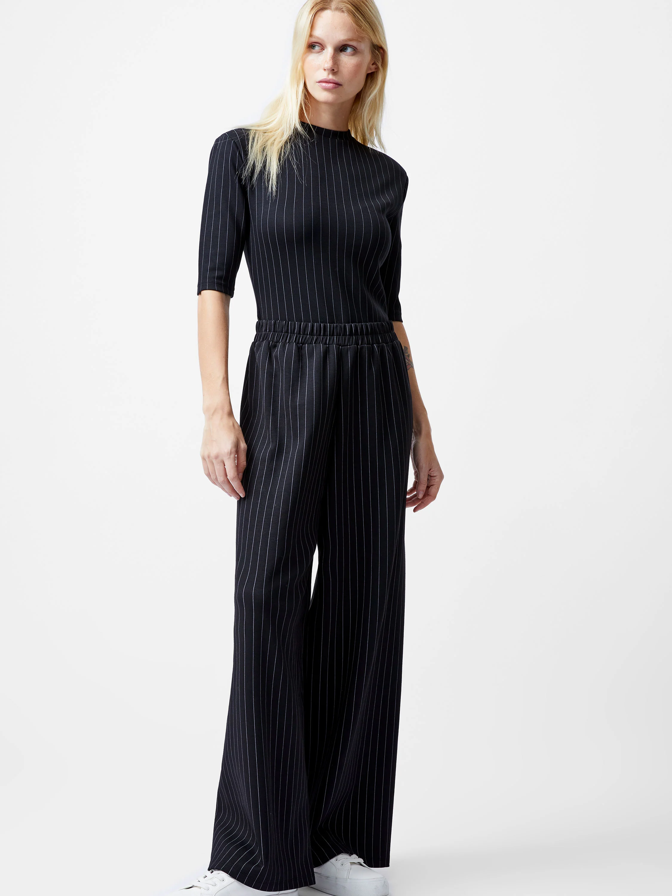 Regina Jersey Pinstripe Wide Leg Trousers - Image 3