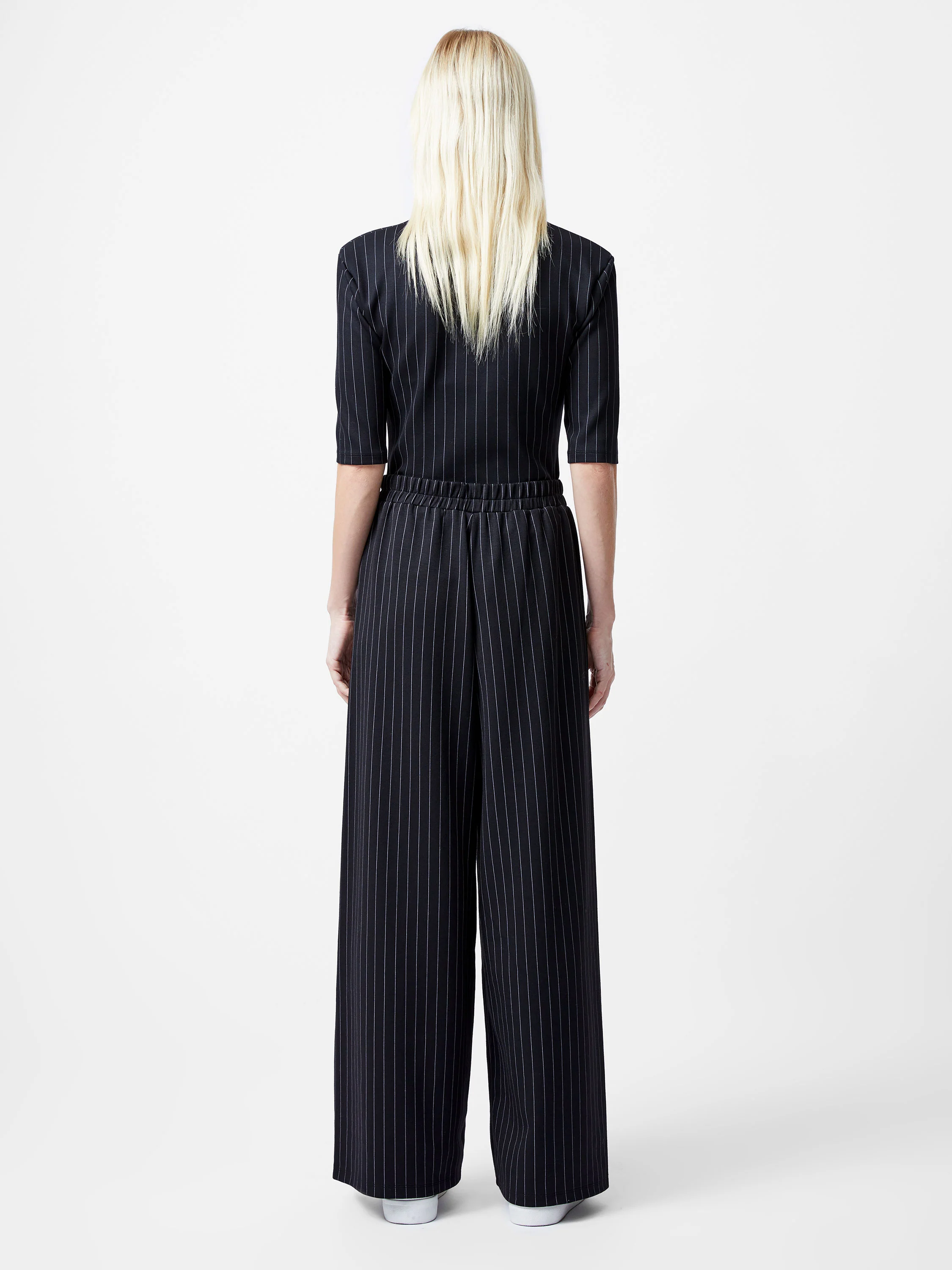 Regina Jersey Pinstripe Wide Leg Trousers - Image 4