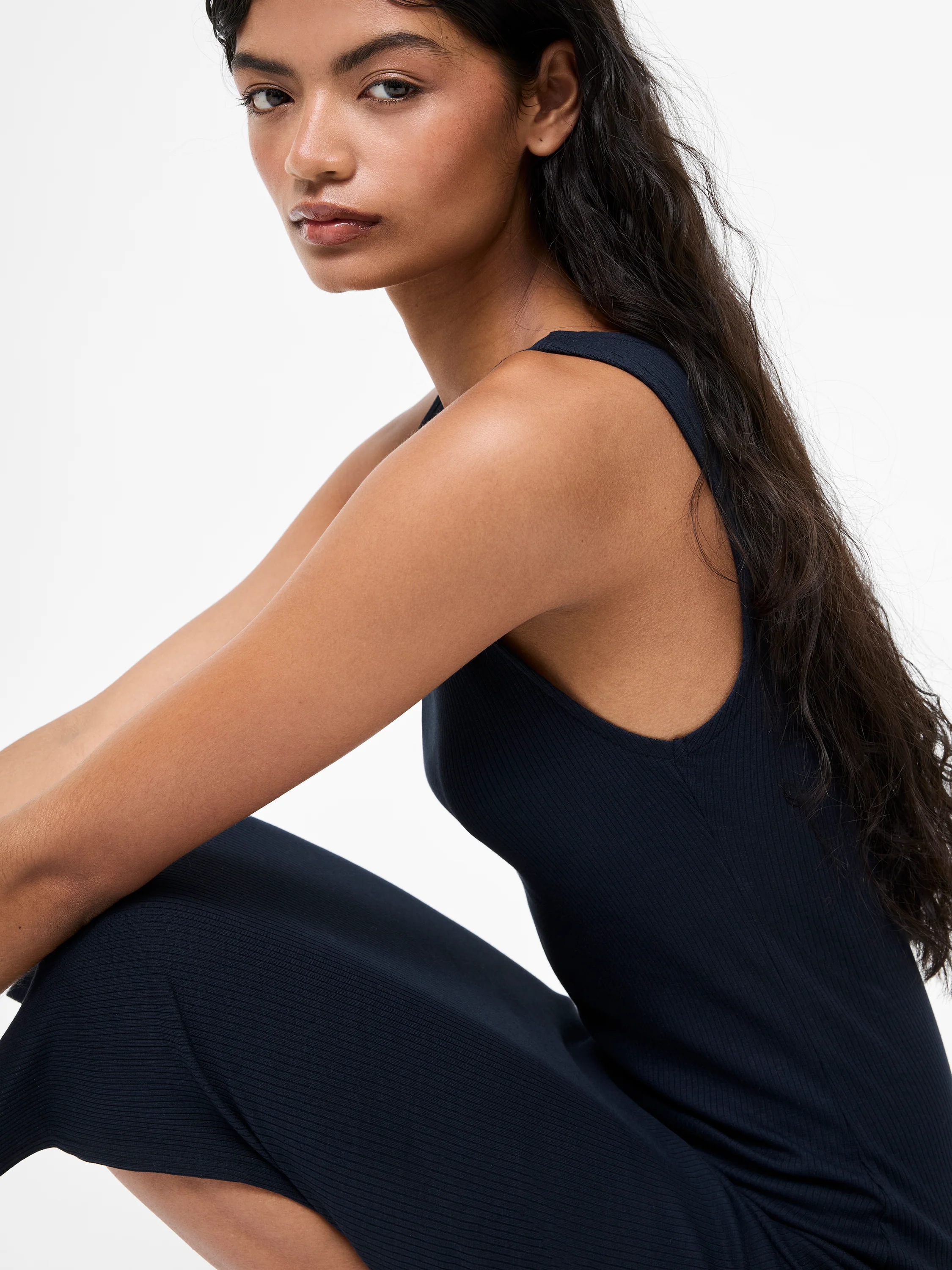 Ribbed Slash Neck Midi Dress - Image 3