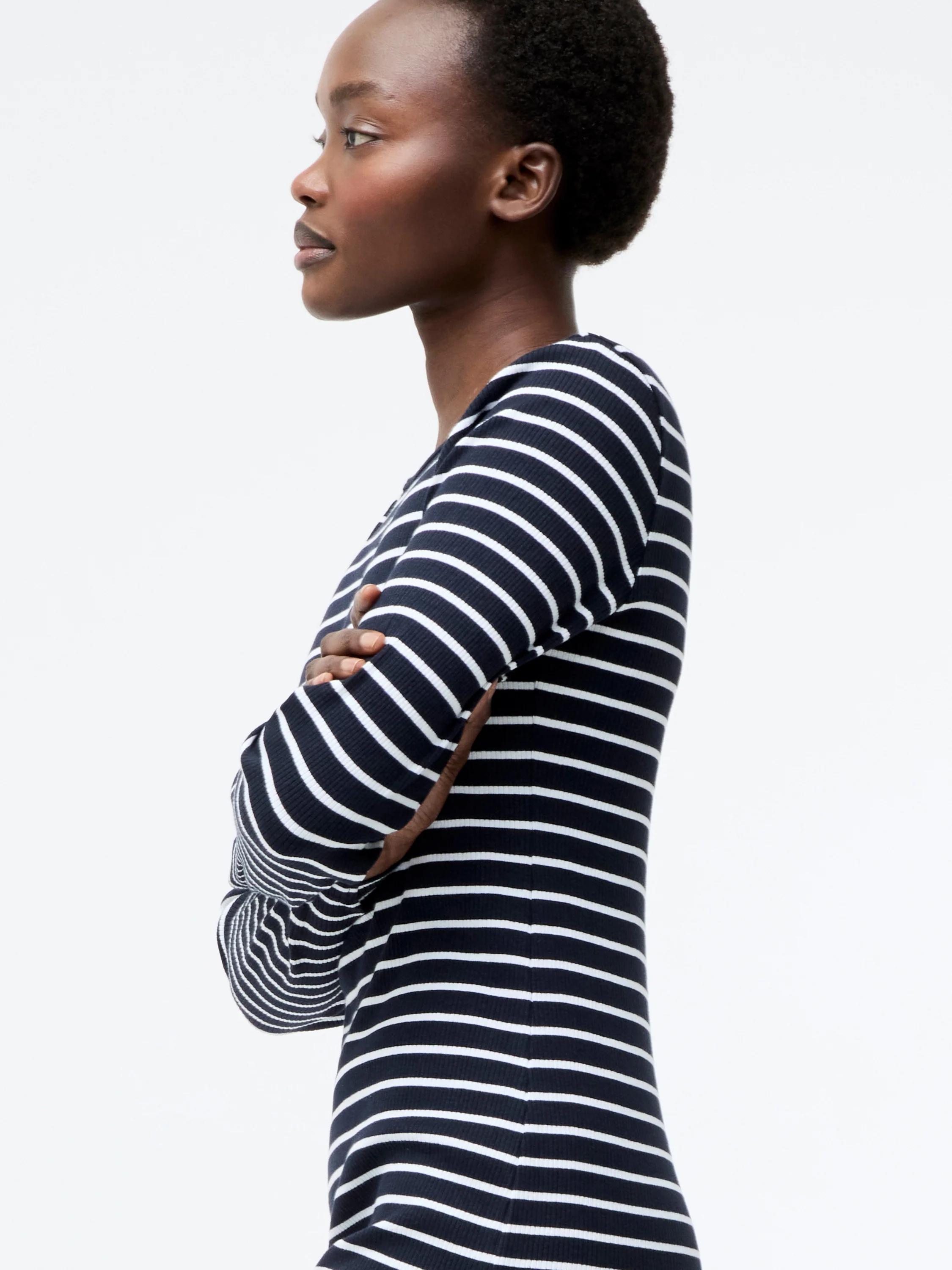 Ribbed Stripe Long Sleeve Midi Dress - Image 2