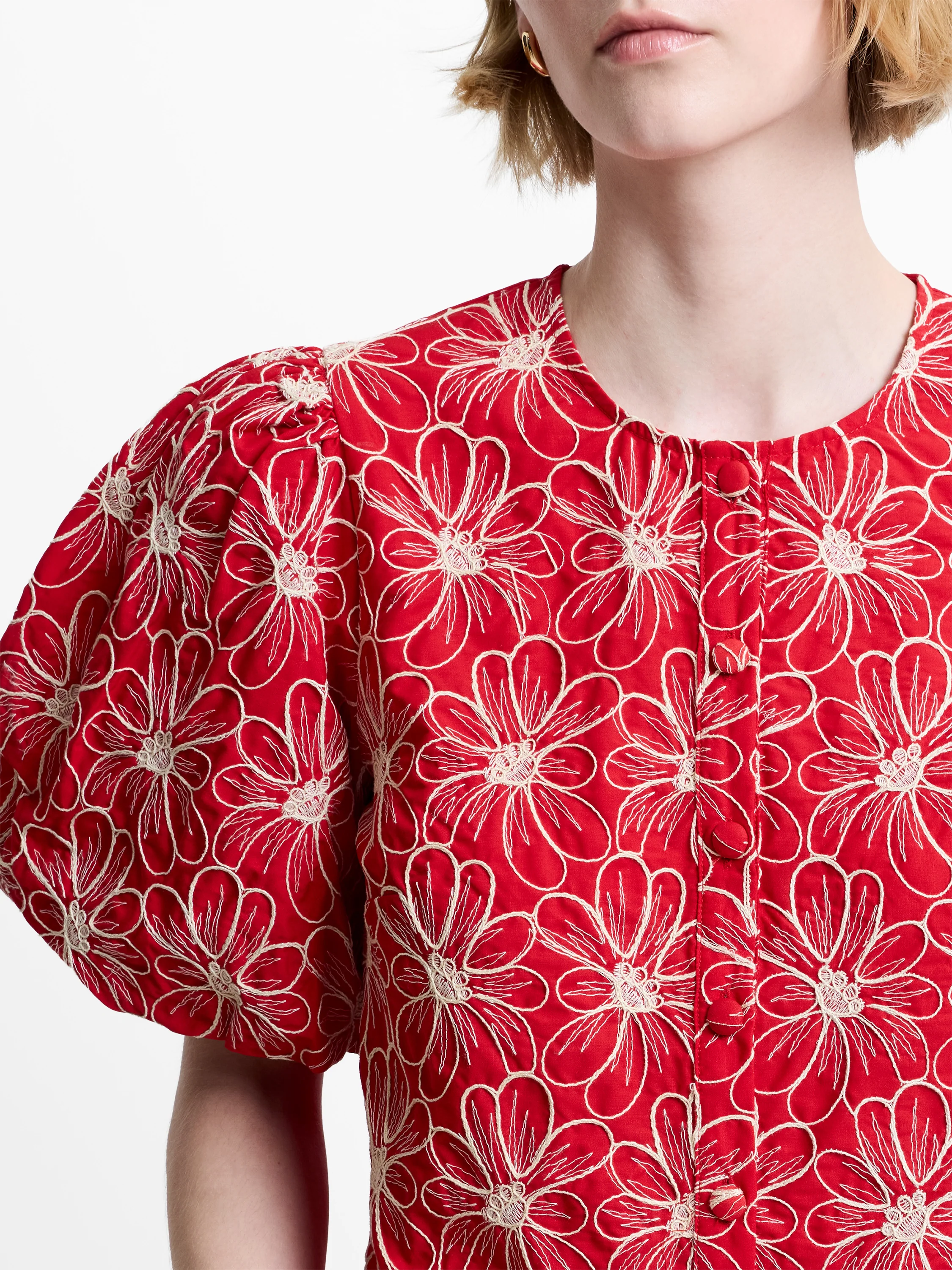 Rory Cotton Embroidered Puff Sleeve Top - Image 4