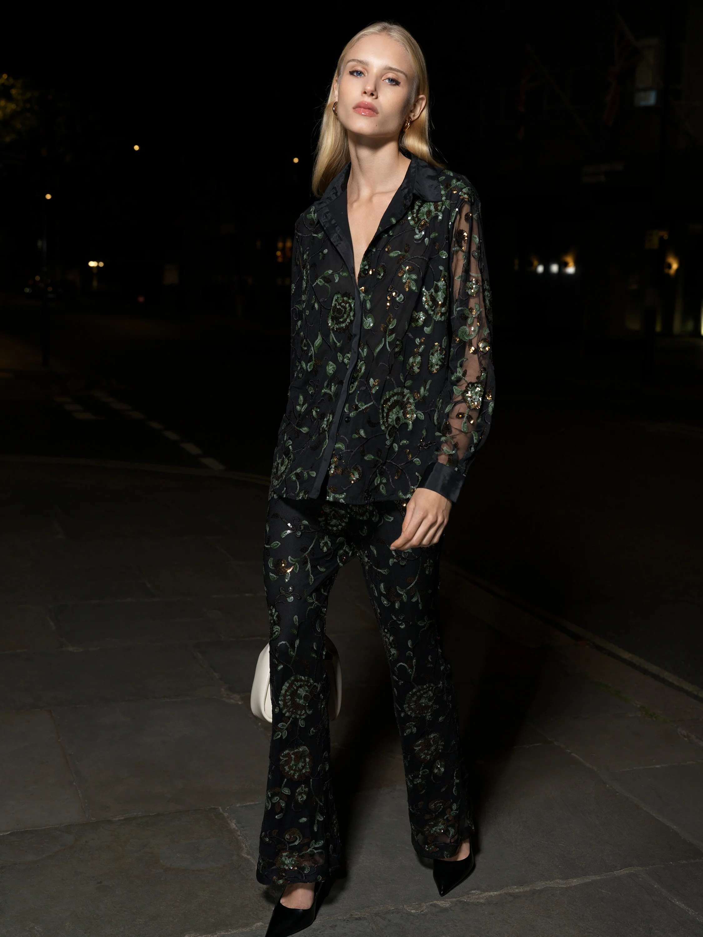 Roshene Sequin Flare Trousers - Image 5