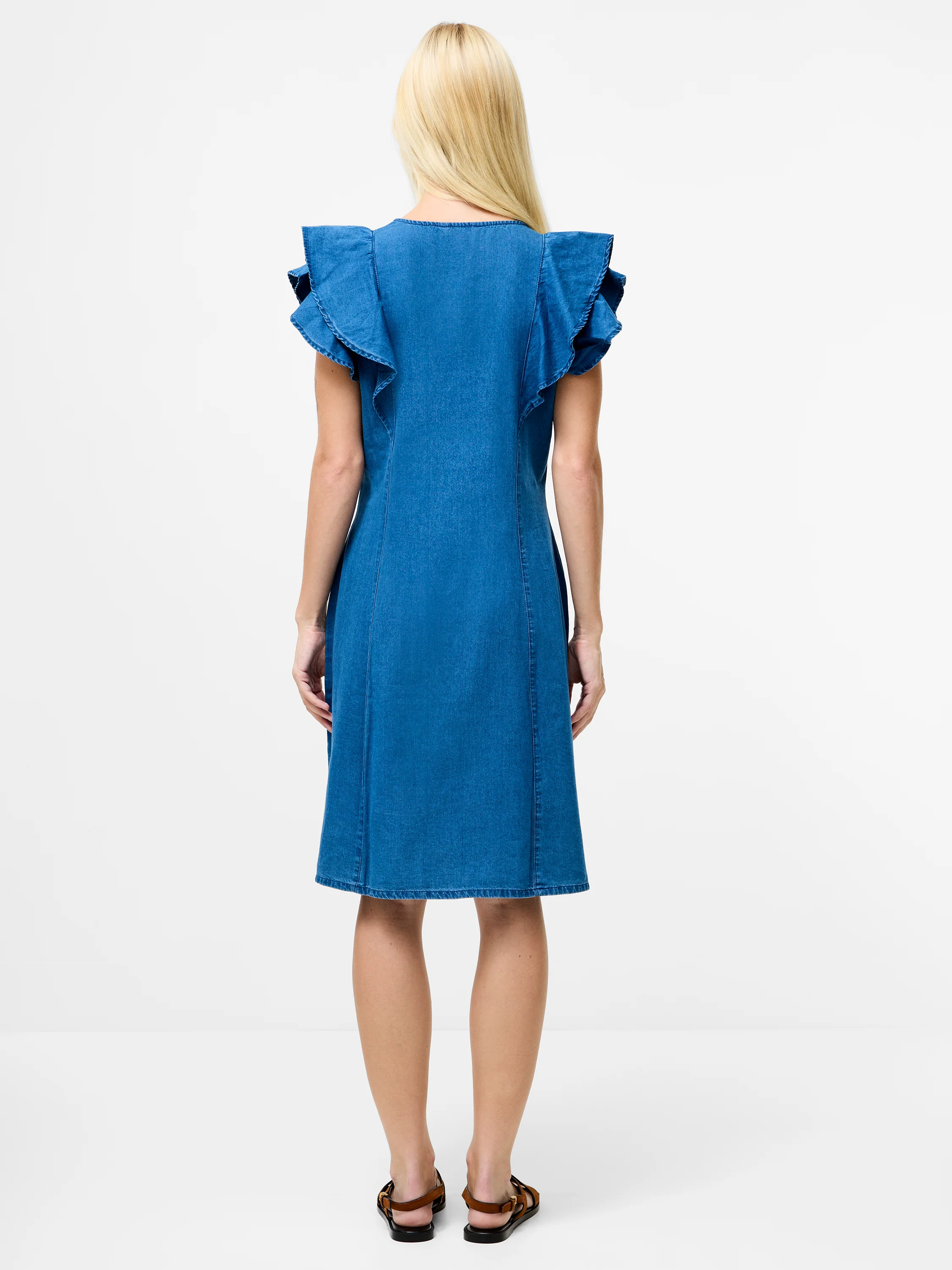 Ruffle Denim Chambray Dress - Image 5