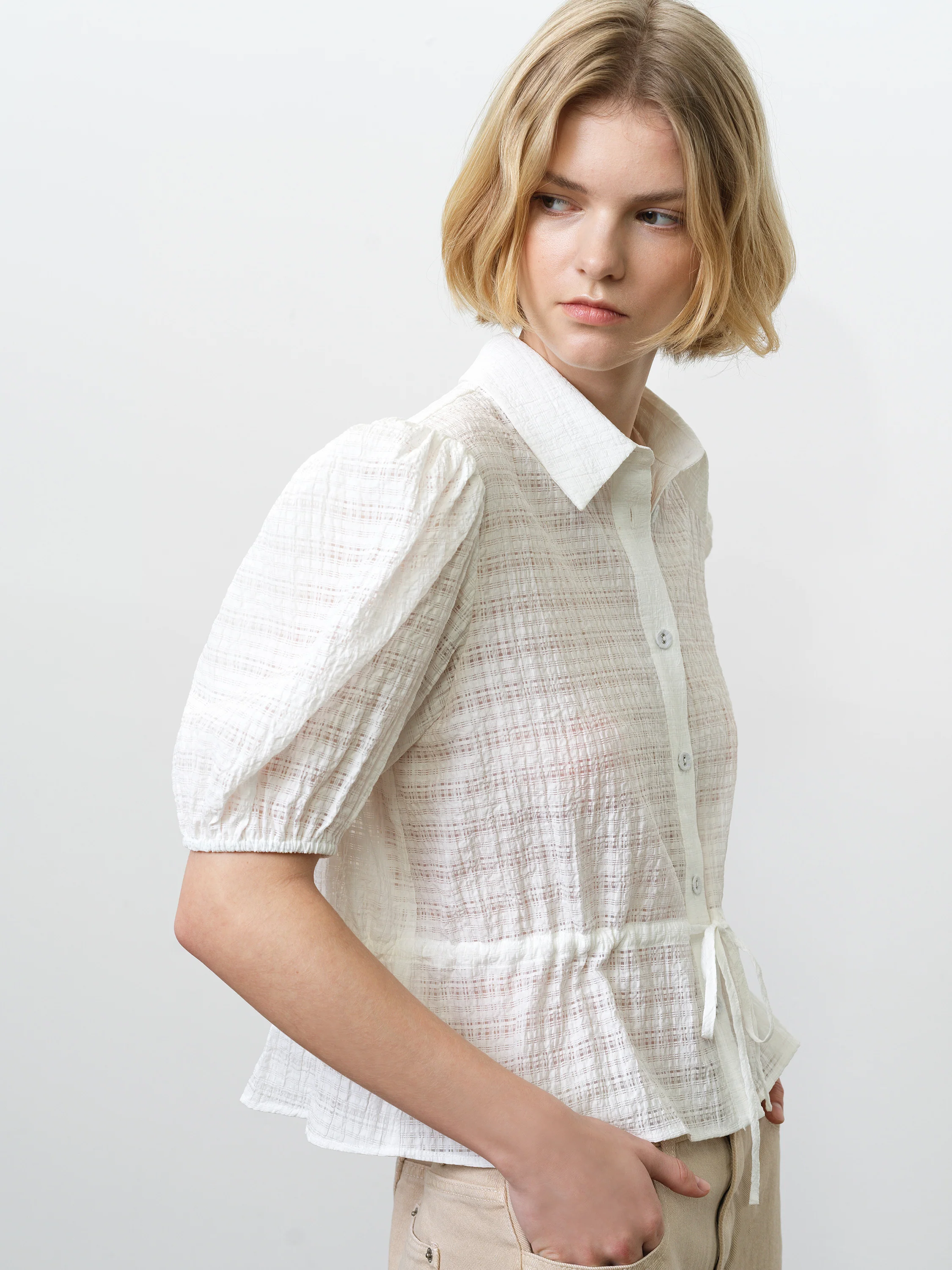 Shanaya Seersucker Drawstring Shirt