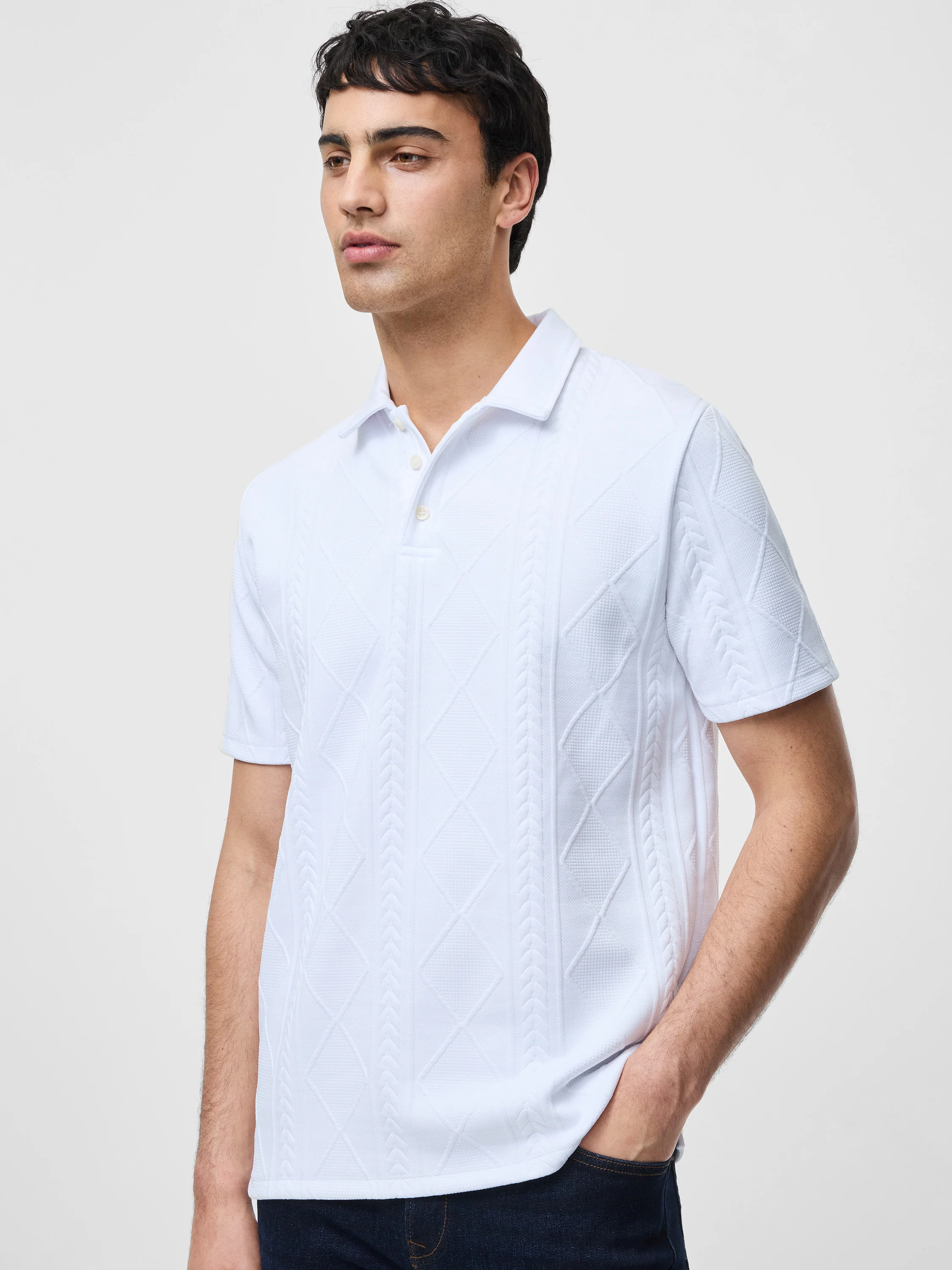 Short Sleeve Jacquard Polo Shirt - Image 3