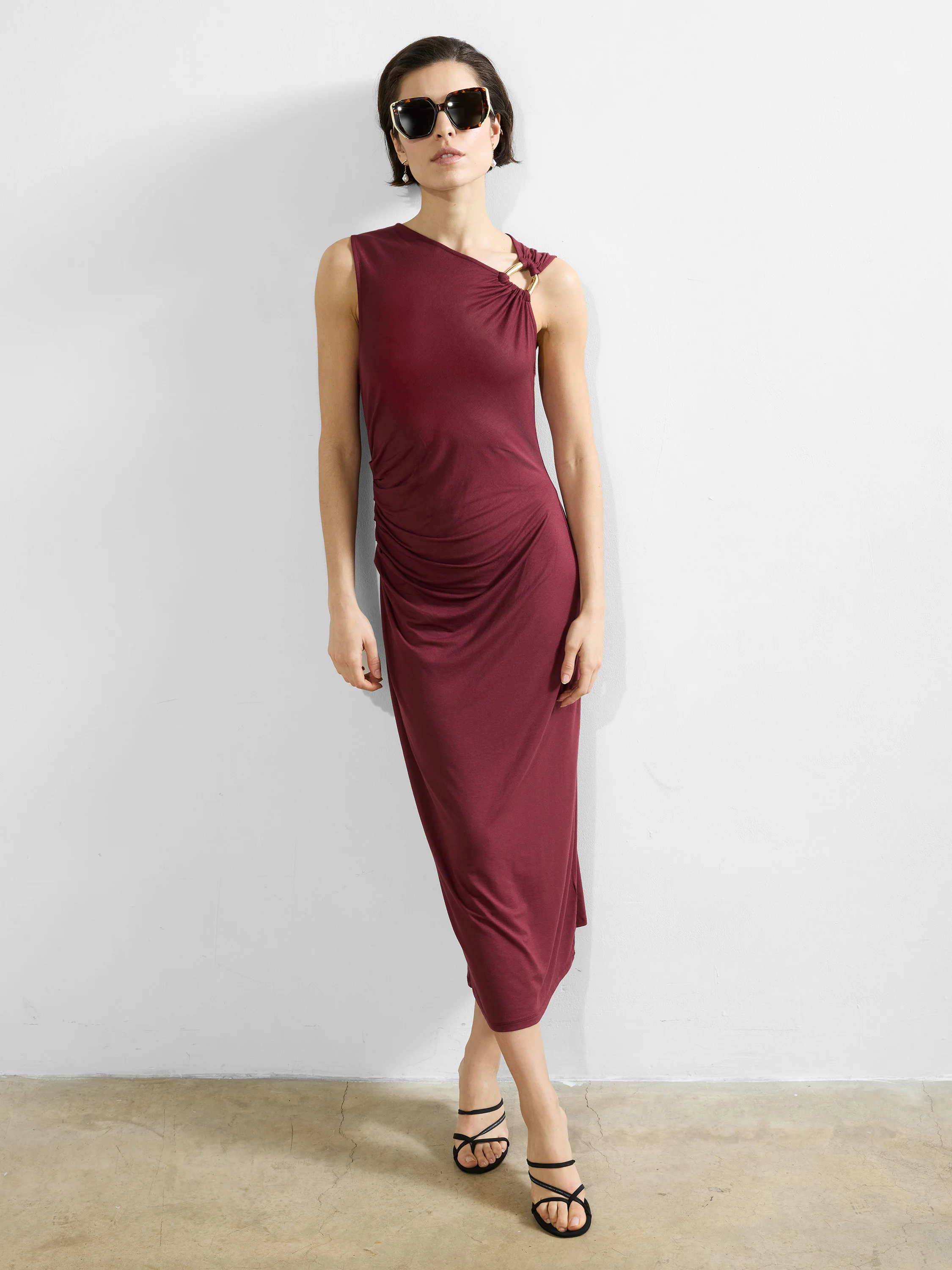 Sia Jersey  Asymmetric Neck Midi Dress - Image 2