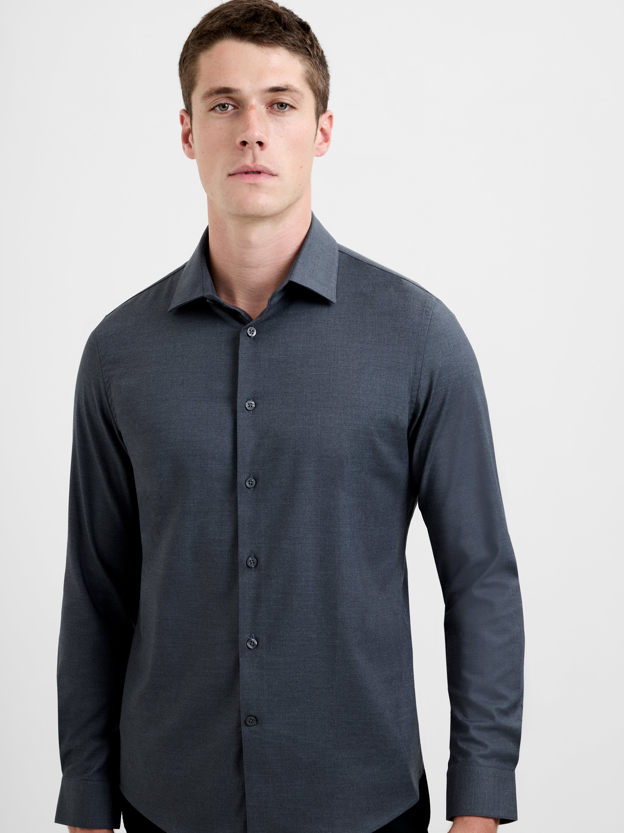 Slim Fit Wool Blend Long Sleeve Shirt - Image 3